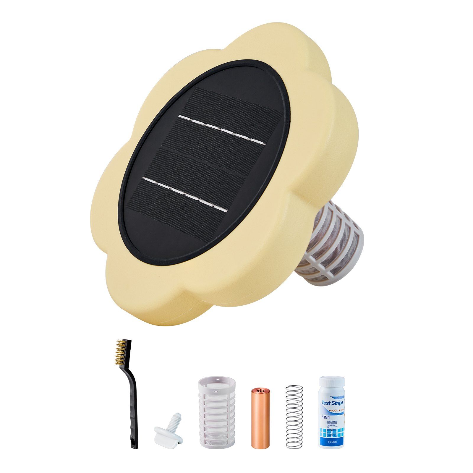 Solar Pool Ionizer, Petal Copper Pool Ionizer Up to 170343 L, Floating Automatic Water Cleaner and Purifier, Chlorine Free Water, with Copper Anode, Spring, Brush and Filter for Pools & Spas - Image 1