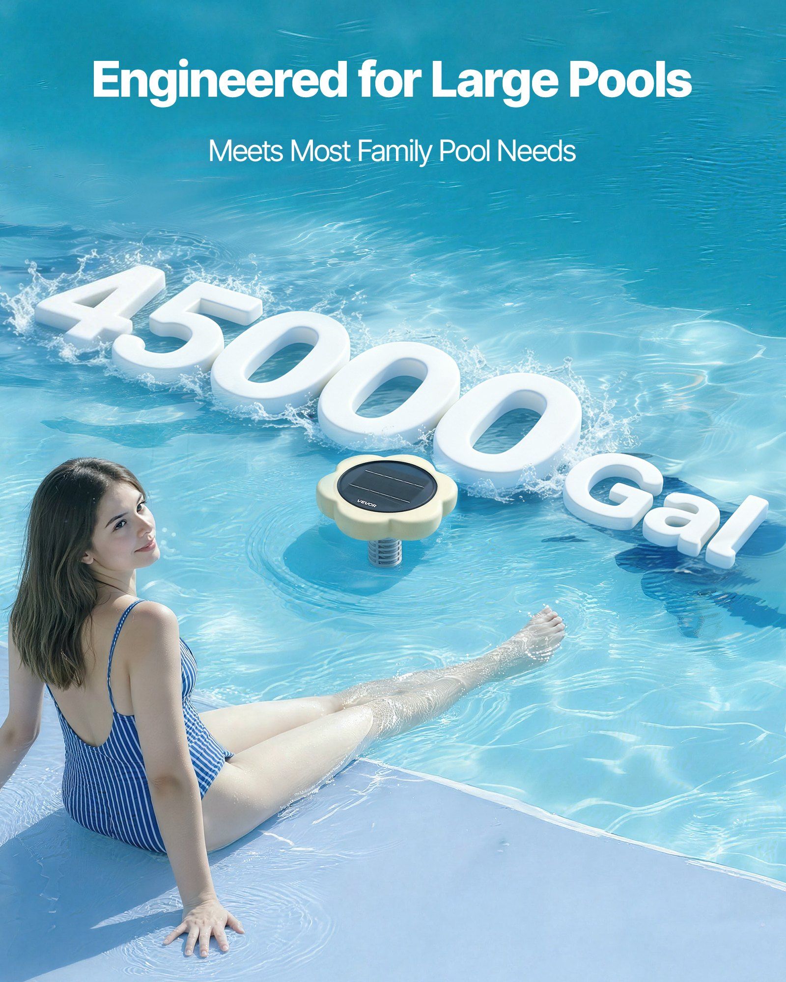 Solar Pool Ionizer, Petal Copper Pool Ionizer Up to 170343 L, Floating Automatic Water Cleaner and Purifier, Chlorine Free Water, with Copper Anode, Spring, Brush and Filter for Pools & Spas - Image 4