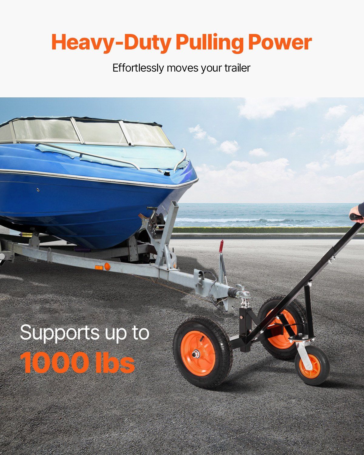 Trailer Dolly, 1000lbs Tongue Weight Capacity, Carbon Steel Trailer Mover with 2 inch Ball, 14 inch Pneumatic Tires, Portable Tow Dolly for Moving RV Trailer - Image 2