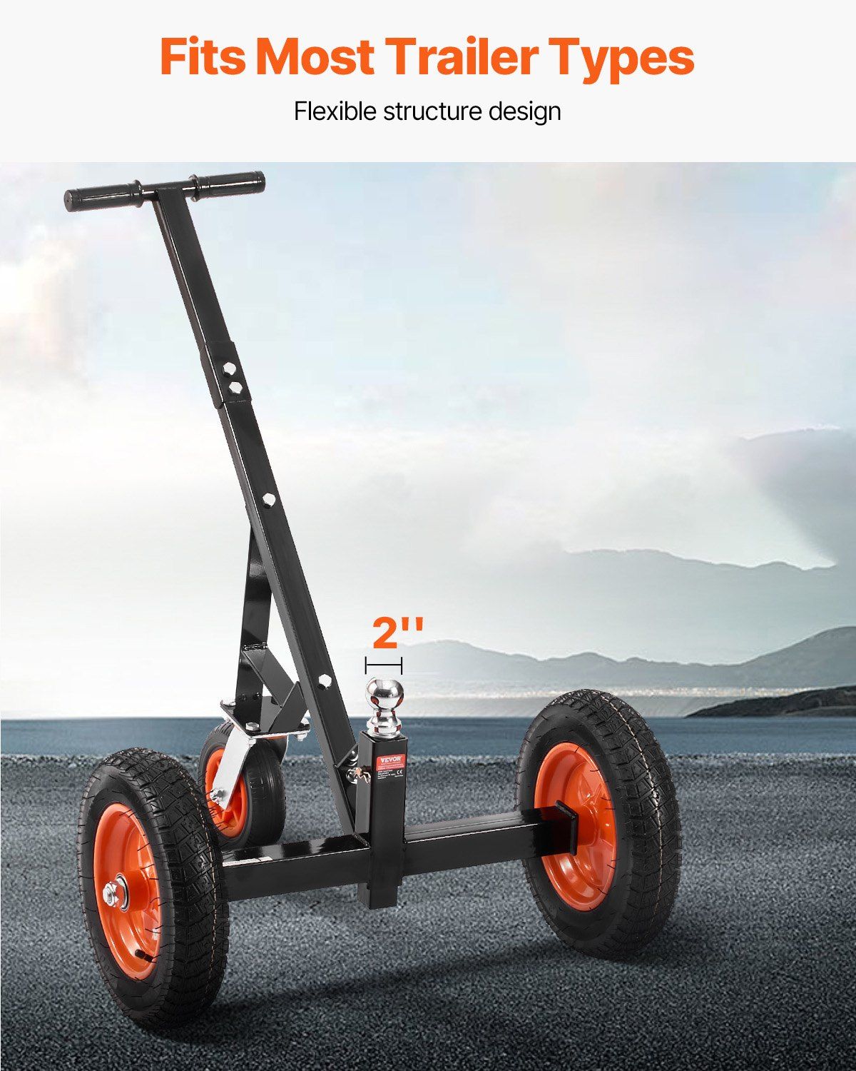 Trailer Dolly, 1000lbs Tongue Weight Capacity, Carbon Steel Trailer Mover with 2 inch Ball, 14 inch Pneumatic Tires, Portable Tow Dolly for Moving RV Trailer - Image 3