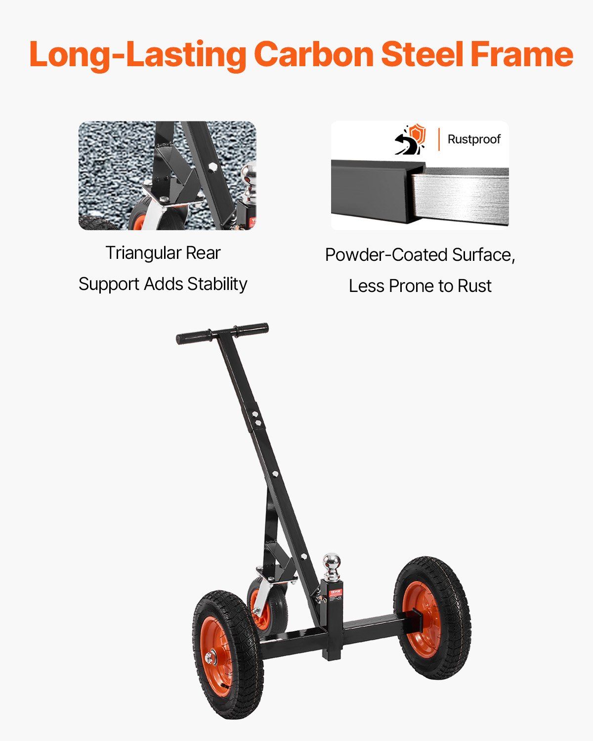 Trailer Dolly, 1000lbs Tongue Weight Capacity, Carbon Steel Trailer Mover with 2 inch Ball, 14 inch Pneumatic Tires, Portable Tow Dolly for Moving RV Trailer - Image 5