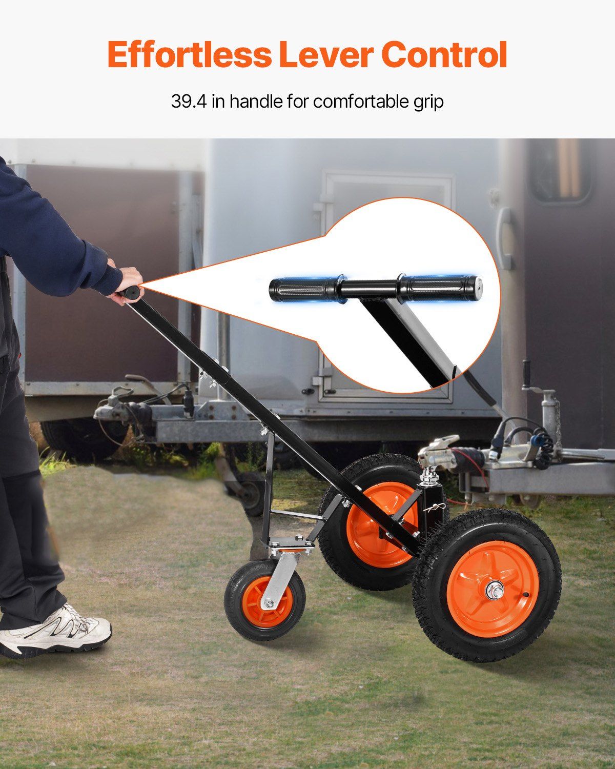Trailer Dolly, 1000lbs Tongue Weight Capacity, Carbon Steel Trailer Mover with 2 inch Ball, 14 inch Pneumatic Tires, Portable Tow Dolly for Moving RV Trailer - Image 6