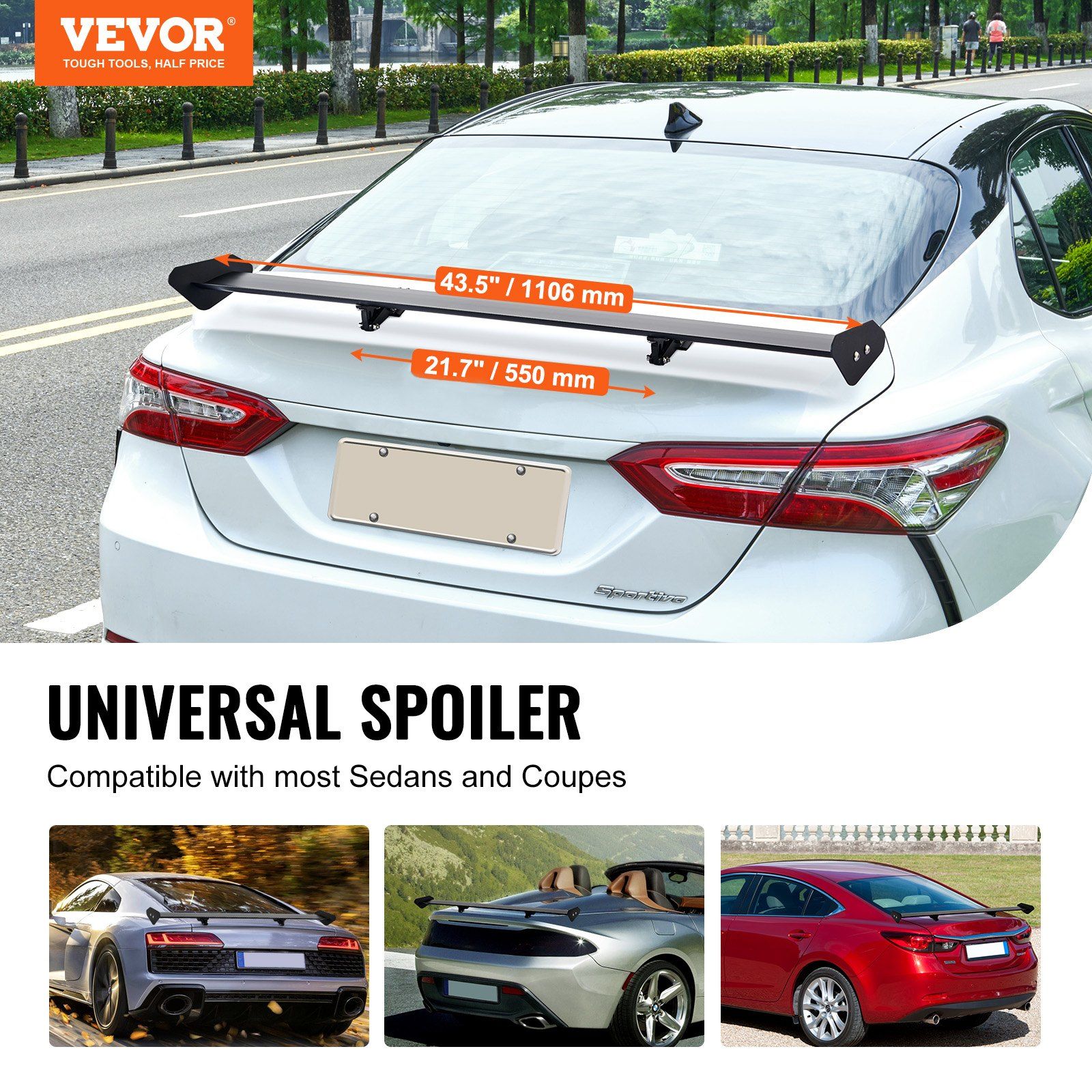 GT Wing Car Spoiler, 43.3 inch Universal Spoiler with Single Deck, Adjustable Lightweight Aluminum, Car Rear Spoiler Wing, Racing Spoiler BGW/JDM Drift Black - Image 2
