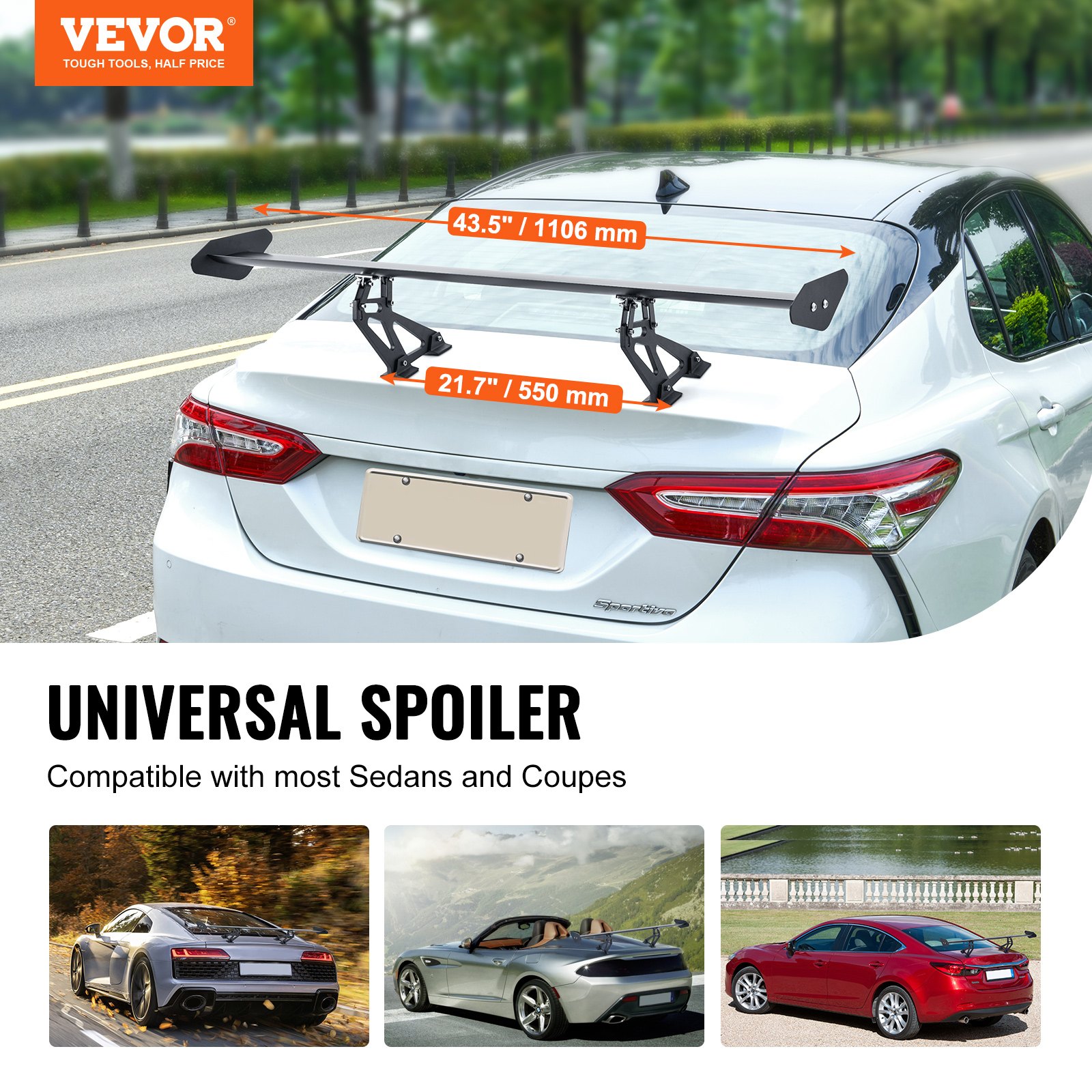 GT Wing Car Spoiler, 43.3 inch Universal Spoiler with Single Deck, Adjustable Lightweight Aluminum, Car Rear Spoiler Wing, Racing Spoiler BGW/JDM Drift Black - Image 2