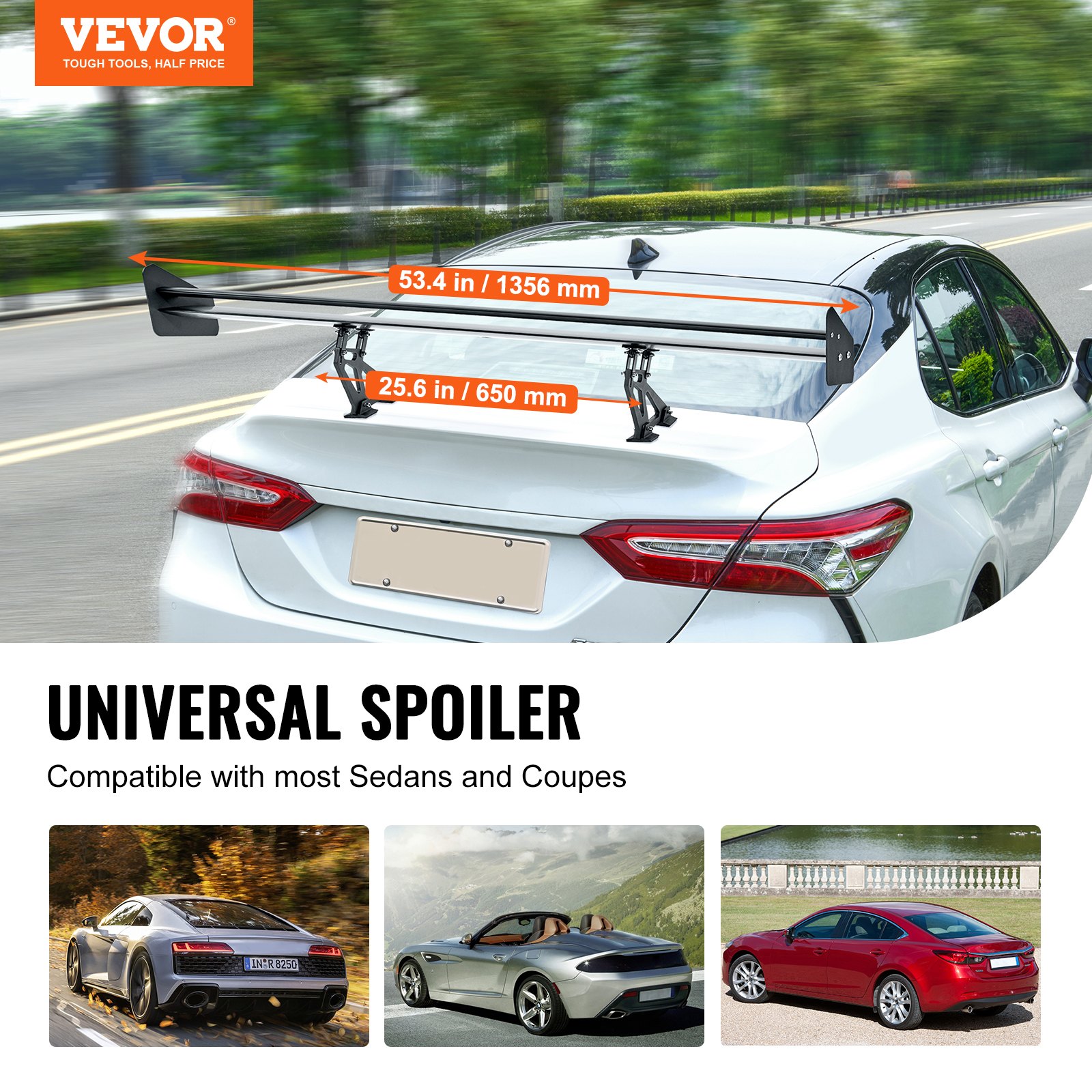 GT Wing Car Spoiler, 53.1 inch Universal Spoiler with Double Deck, Adjustable Lightweight Aluminum, Car Rear Spoiler Wing, Racing Spoiler BGW/JDM Drift Black - Image 2