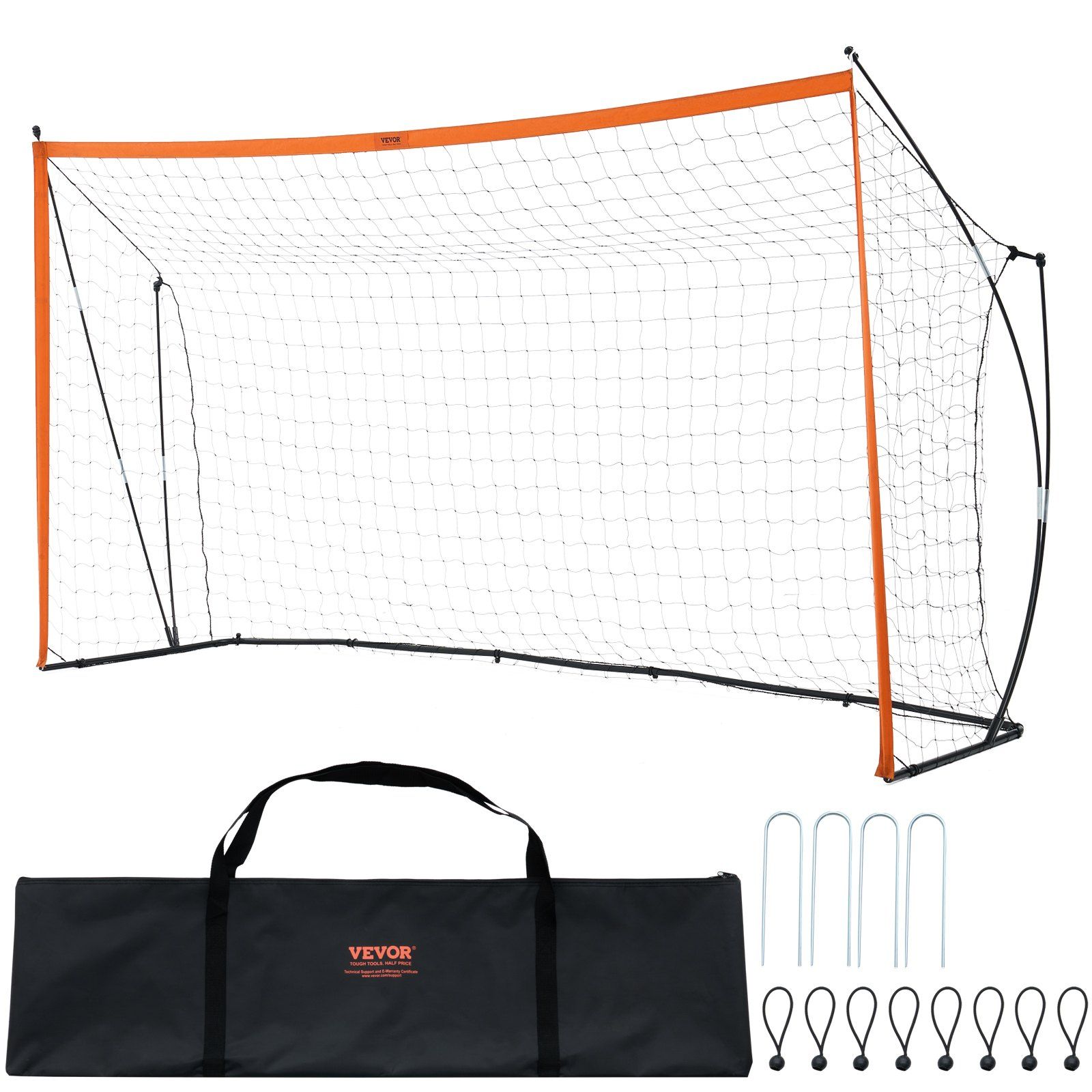 Portable Soccer Goal, 12x6 ft Adults Kids Backyard Soccer Net, Large Practice Soccer Net, Steel Fiberglass Structure Training Goal Set, All-Weather Outdoor Soccer Goals with Carry Bag, Orange - Image 1