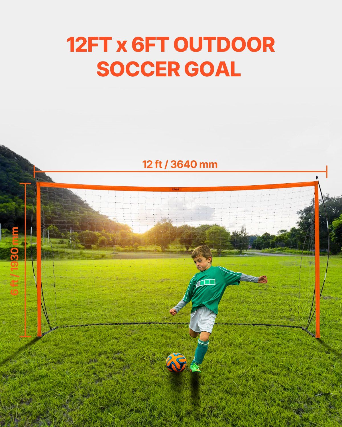 Portable Soccer Goal, 12x6 ft Adults Kids Backyard Soccer Net, Large Practice Soccer Net, Steel Fiberglass Structure Training Goal Set, All-Weather Outdoor Soccer Goals with Carry Bag, Orange - Image 2