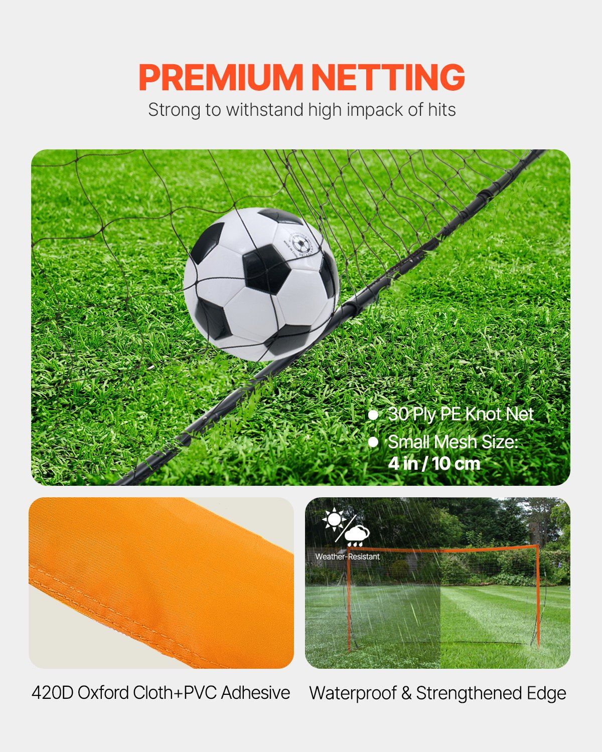 Portable Soccer Goal, 12x6 ft Adults Kids Backyard Soccer Net, Large Practice Soccer Net, Steel Fiberglass Structure Training Goal Set, All-Weather Outdoor Soccer Goals with Carry Bag, Orange - Image 3
