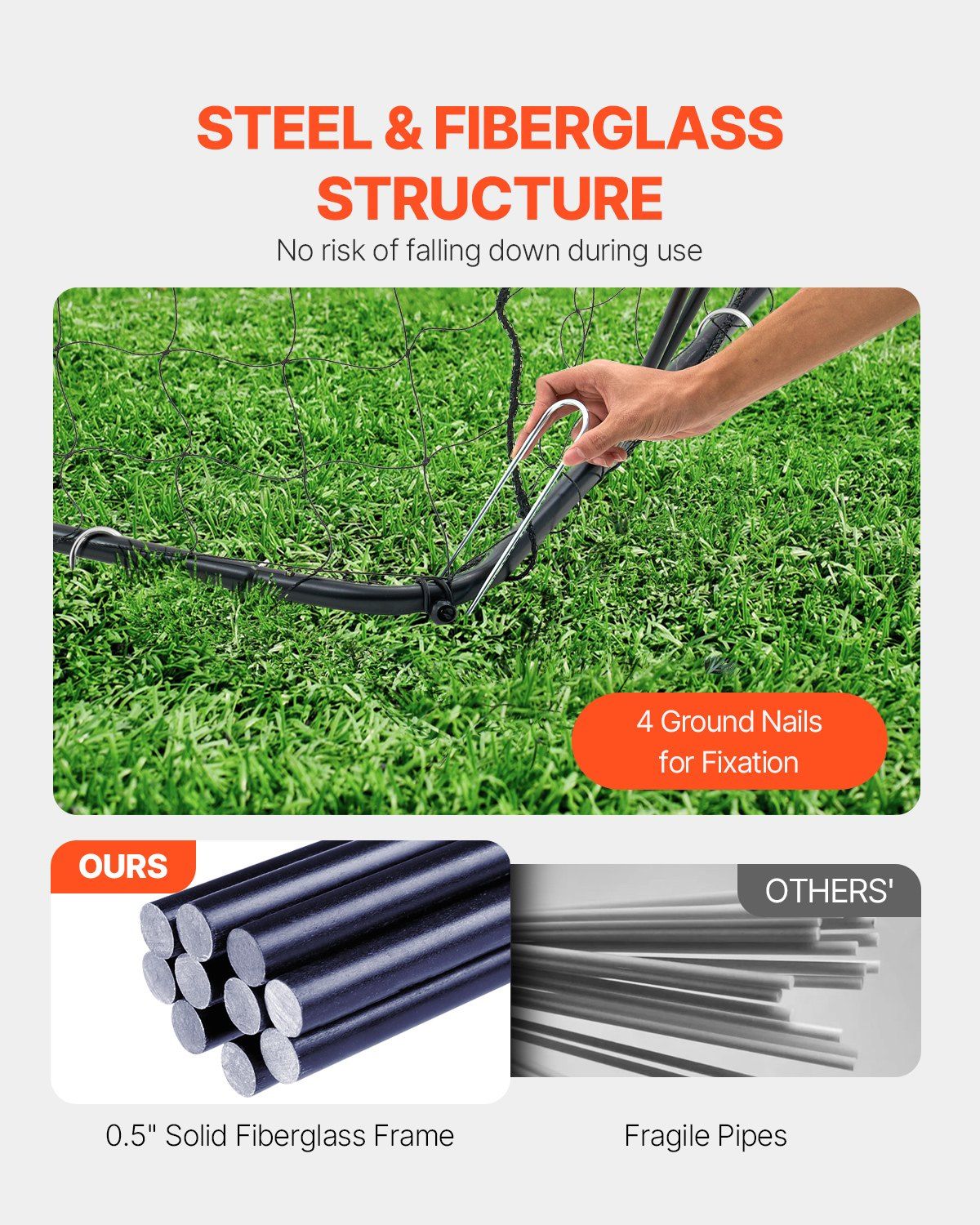 Portable Soccer Goal, 12x6 ft Adults Kids Backyard Soccer Net, Large Practice Soccer Net, Steel Fiberglass Structure Training Goal Set, All-Weather Outdoor Soccer Goals with Carry Bag, Orange - Image 4