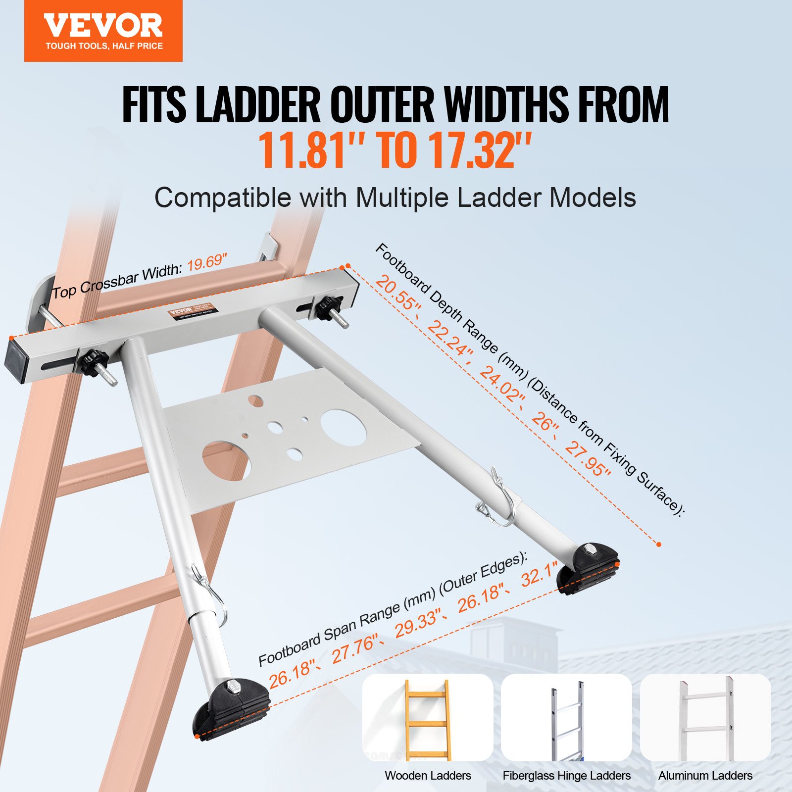 Ladder Stabilizer, Adjustable Feet Extension Ladder Standoff, Heavy Duty Wall Ladder Accessories for Roof Gutter, Easy to Use & Wide Adaptability & Anti-slip Rubber Feet, 330 lbs Weight Rating - Image 2
