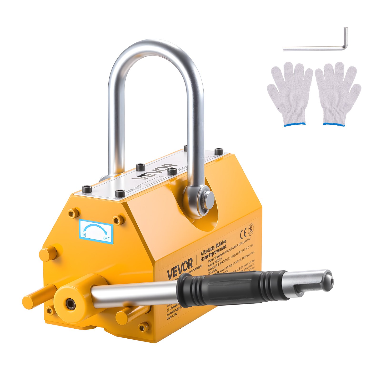 Permanent Magnetic Lifter, 1000 kg Pulling Capacity, Heavy Duty N42 Neodymium Lifting Magnet with Release Handle and Steel Hook, Used in Shop Crane and Hoist, for Lifting Plate Steel, Board - Image 1