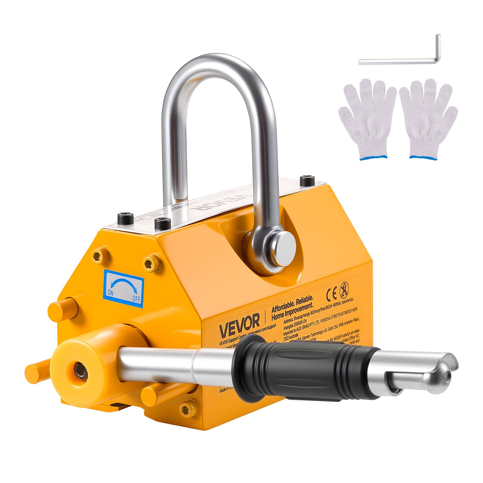 Permanent Magnetic Lifter, 400 kg Pulling Capacity, Heavy Duty N42 Neodymium Lifting Magnet with Release Handle and Steel Hook, Used in Shop Crane and Hoist, for Lifting Plate Steel, Board - Image 1