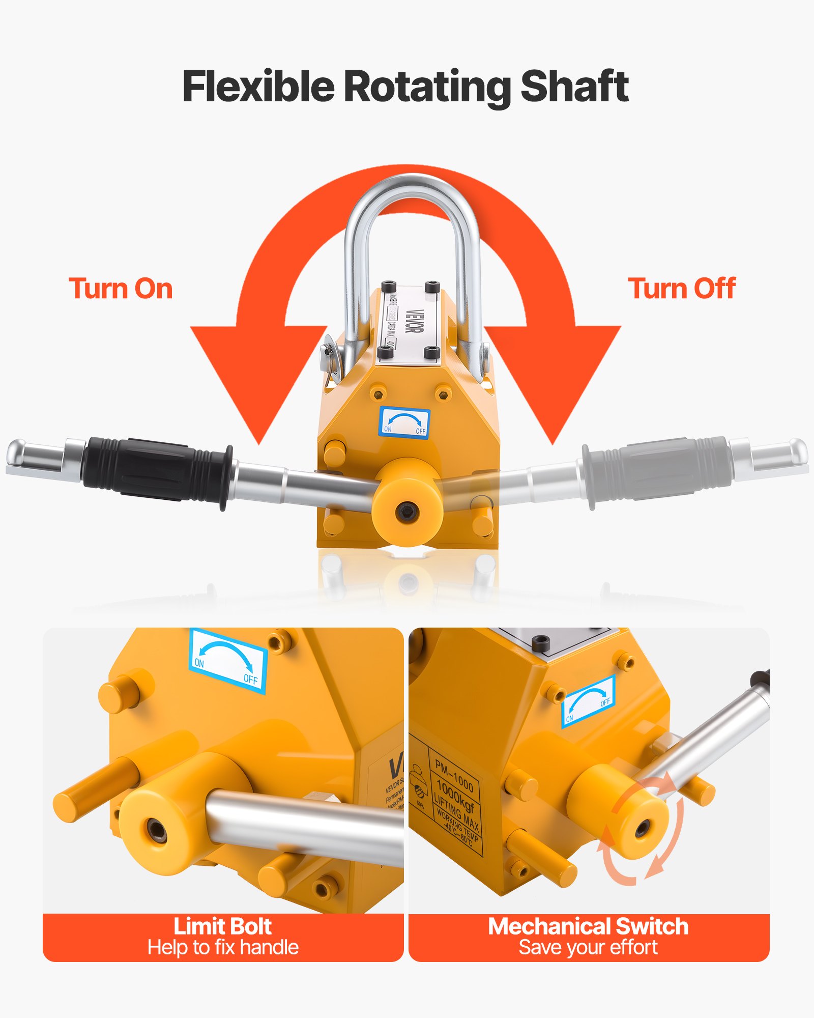Permanent Magnetic Lifter, 400 kg Pulling Capacity, Heavy Duty N42 Neodymium Lifting Magnet with Release Handle and Steel Hook, Used in Shop Crane and Hoist, for Lifting Plate Steel, Board - Image 5