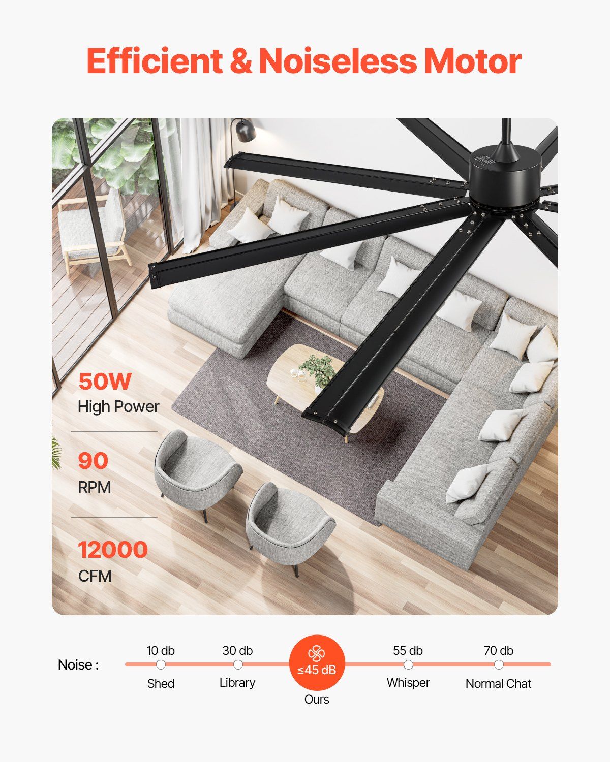213 cm Ceiling Fan No Light, 6-Speed Remote Control, Aluminum 8-Blade, Reversible DC Motor, Modern Low Profile Flush Mount Exterior Fan for Bedroom, Living Room, Patio, Indoor/Outdoor, Black - Image 3