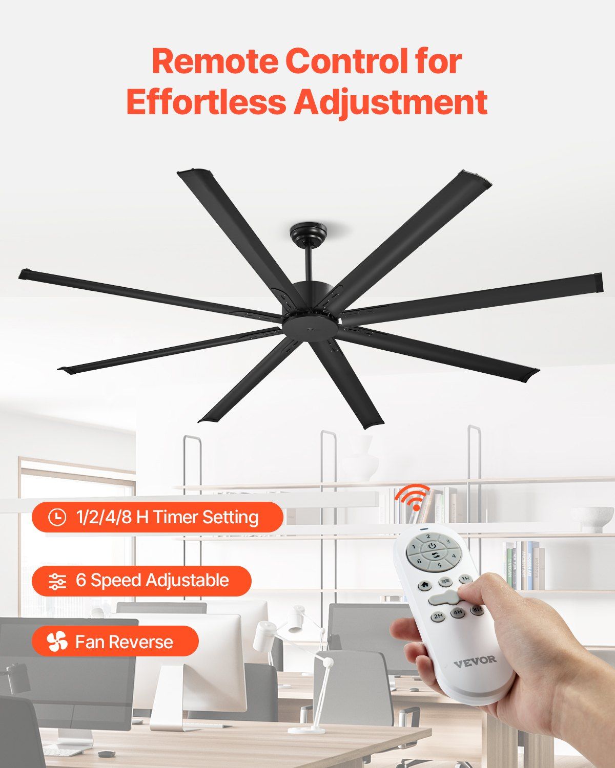 213 cm Ceiling Fan No Light, 6-Speed Remote Control, Aluminum 8-Blade, Reversible DC Motor, Modern Low Profile Flush Mount Exterior Fan for Bedroom, Living Room, Patio, Indoor/Outdoor, Black - Image 5