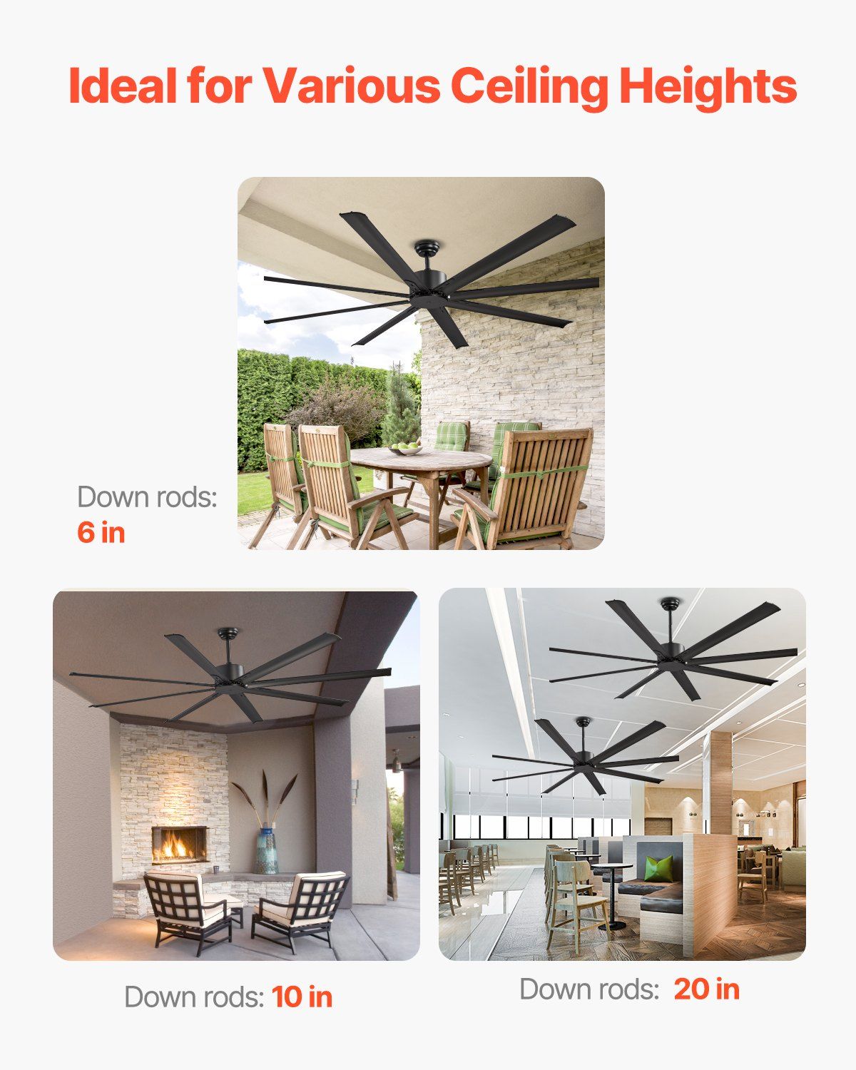 213 cm Ceiling Fan No Light, 6-Speed Remote Control, Aluminum 8-Blade, Reversible DC Motor, Modern Low Profile Flush Mount Exterior Fan for Bedroom, Living Room, Patio, Indoor/Outdoor, Black - Image 6