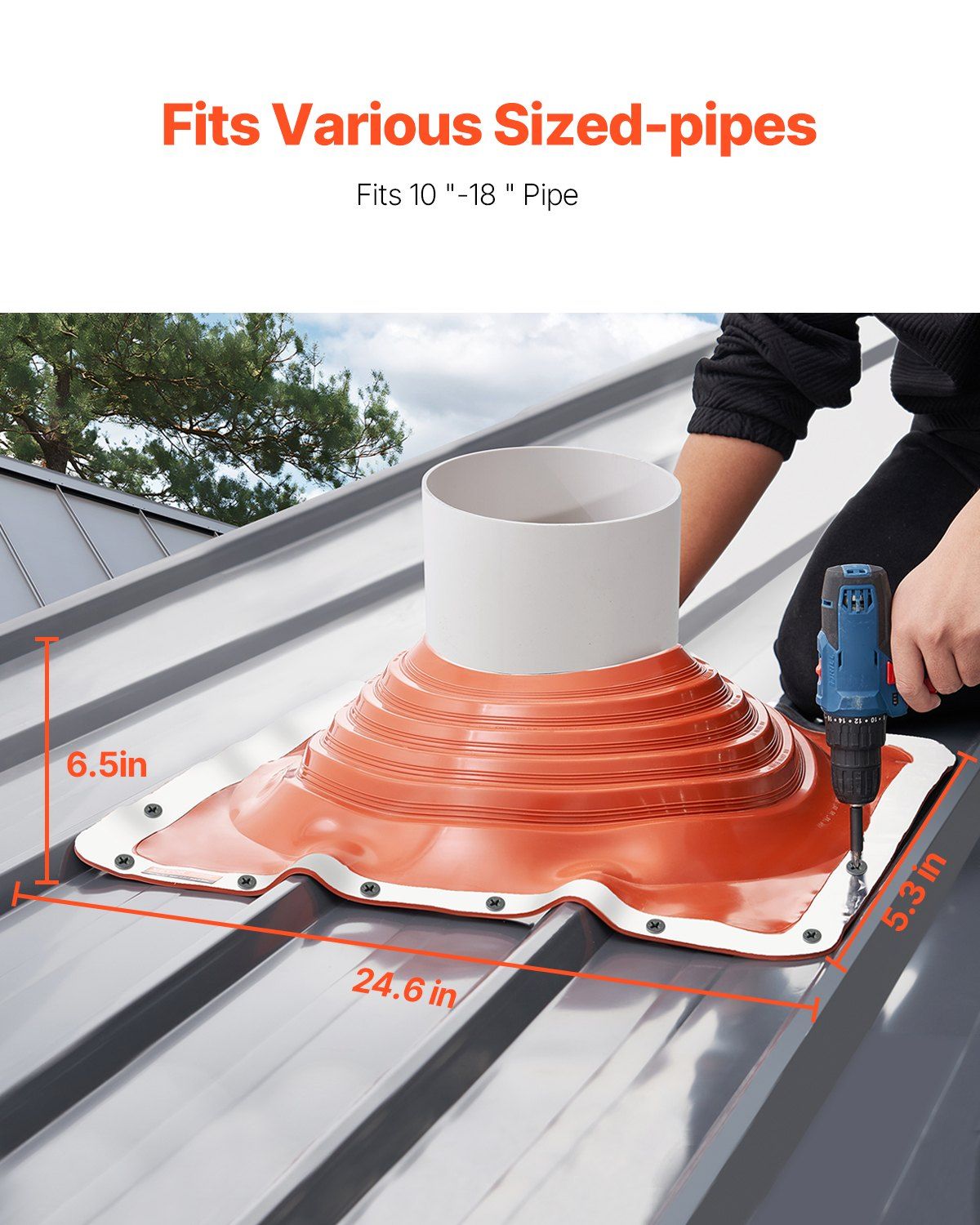 Roof Pipe Flashing Boot, Fit Pipe OD 254 to 457 mm, Flexible Silicone Roofing Jack Pipe Flashing, High Temp -74℃ to 225℃, Lasting Square Metal Base, for Chimney, Wood Stove & Outdoor Vent Pipes - Image 2
