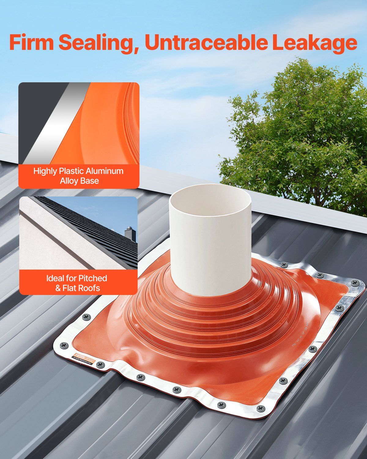 Roof Pipe Flashing Boot, Fit Pipe OD 254 to 457 mm, Flexible Silicone Roofing Jack Pipe Flashing, High Temp -74℃ to 225℃, Lasting Square Metal Base, for Chimney, Wood Stove & Outdoor Vent Pipes - Image 4