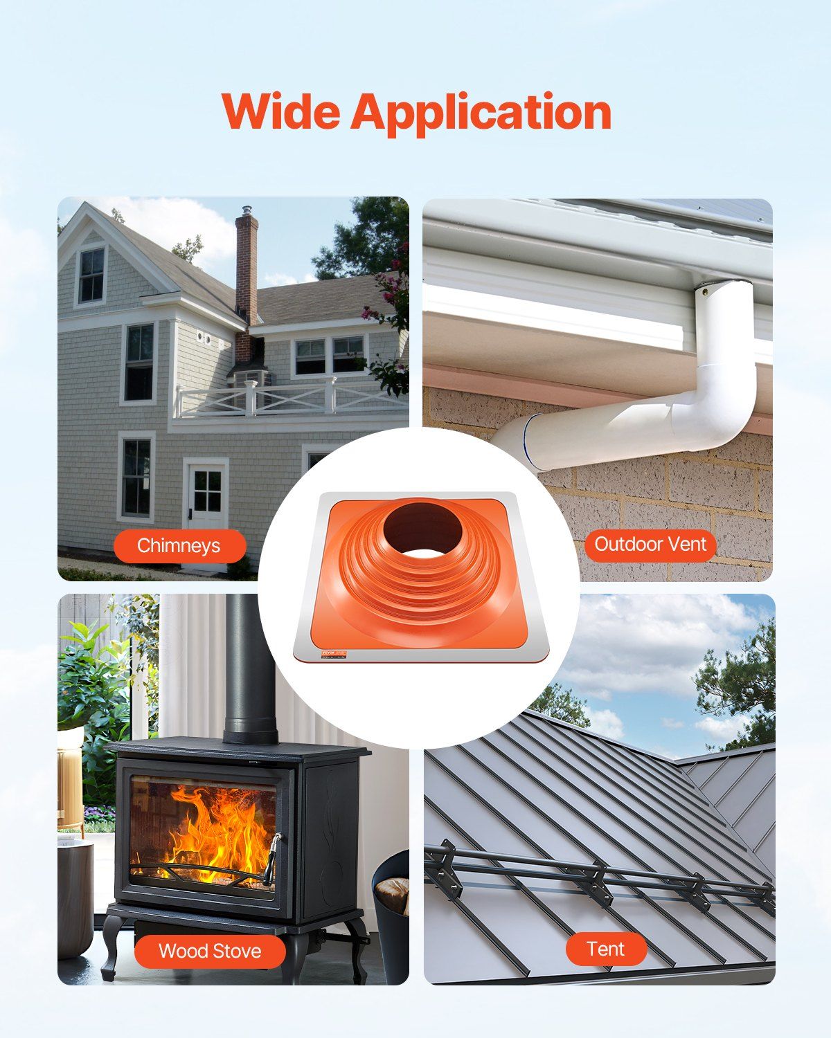 Roof Pipe Flashing Boot, Fit Pipe OD 254 to 457 mm, Flexible Silicone Roofing Jack Pipe Flashing, High Temp -74℃ to 225℃, Lasting Square Metal Base, for Chimney, Wood Stove & Outdoor Vent Pipes - Image 6