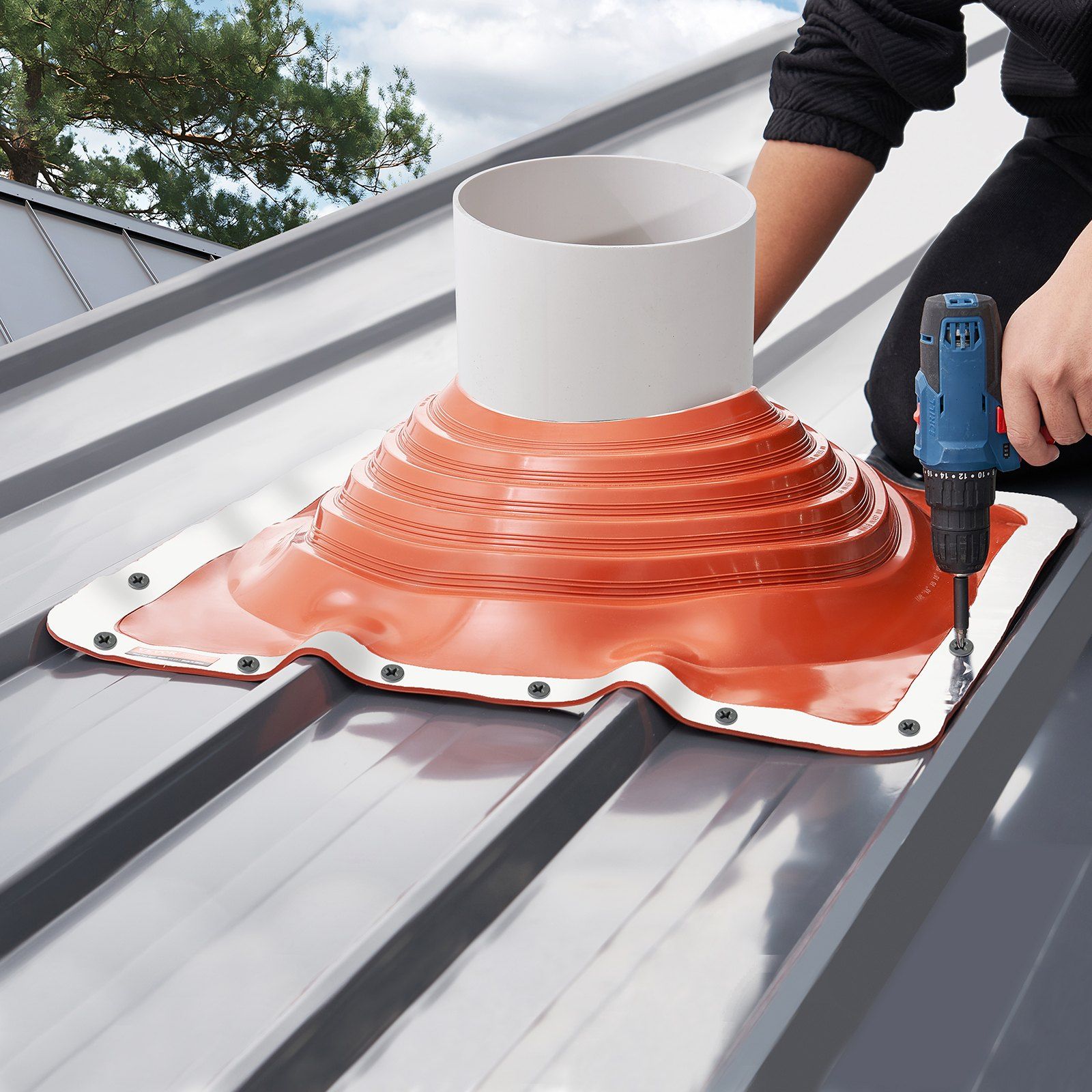 Roof Pipe Flashing Boot, Fit Pipe OD 254 to 457 mm, Flexible Silicone Roofing Jack Pipe Flashing, High Temp -74℃ to 225℃, Lasting Square Metal Base, for Chimney, Wood Stove & Outdoor Vent Pipes - Image 8