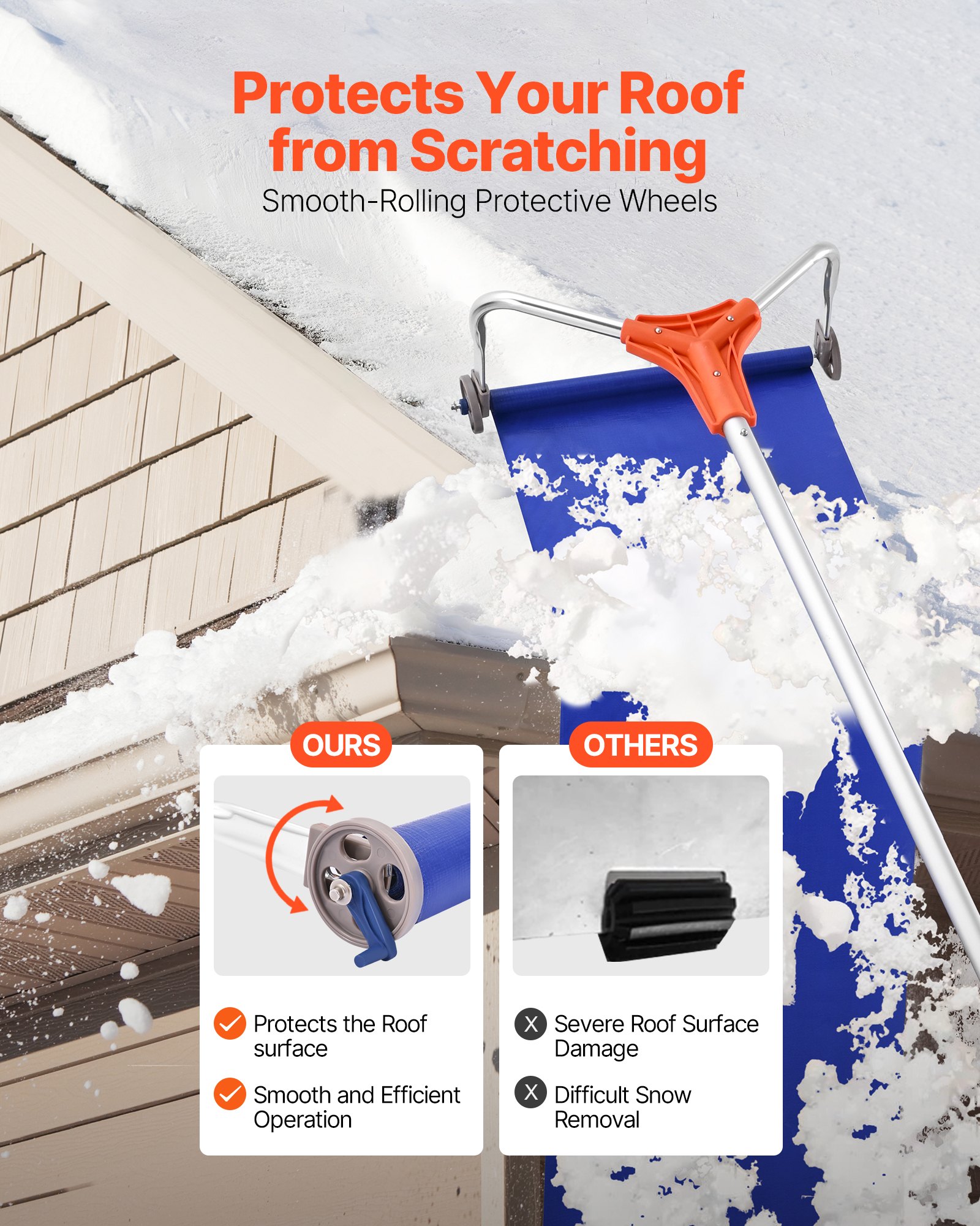 Snow Roof Rake, 27cm Aluminum Blade, 1.25-5.24 m Adjustable Roof Snow Scraper with Wheels & Slide, Lightweight Snows Removal Tool for House Rooftop Leaves Debris Clearing - Image 5