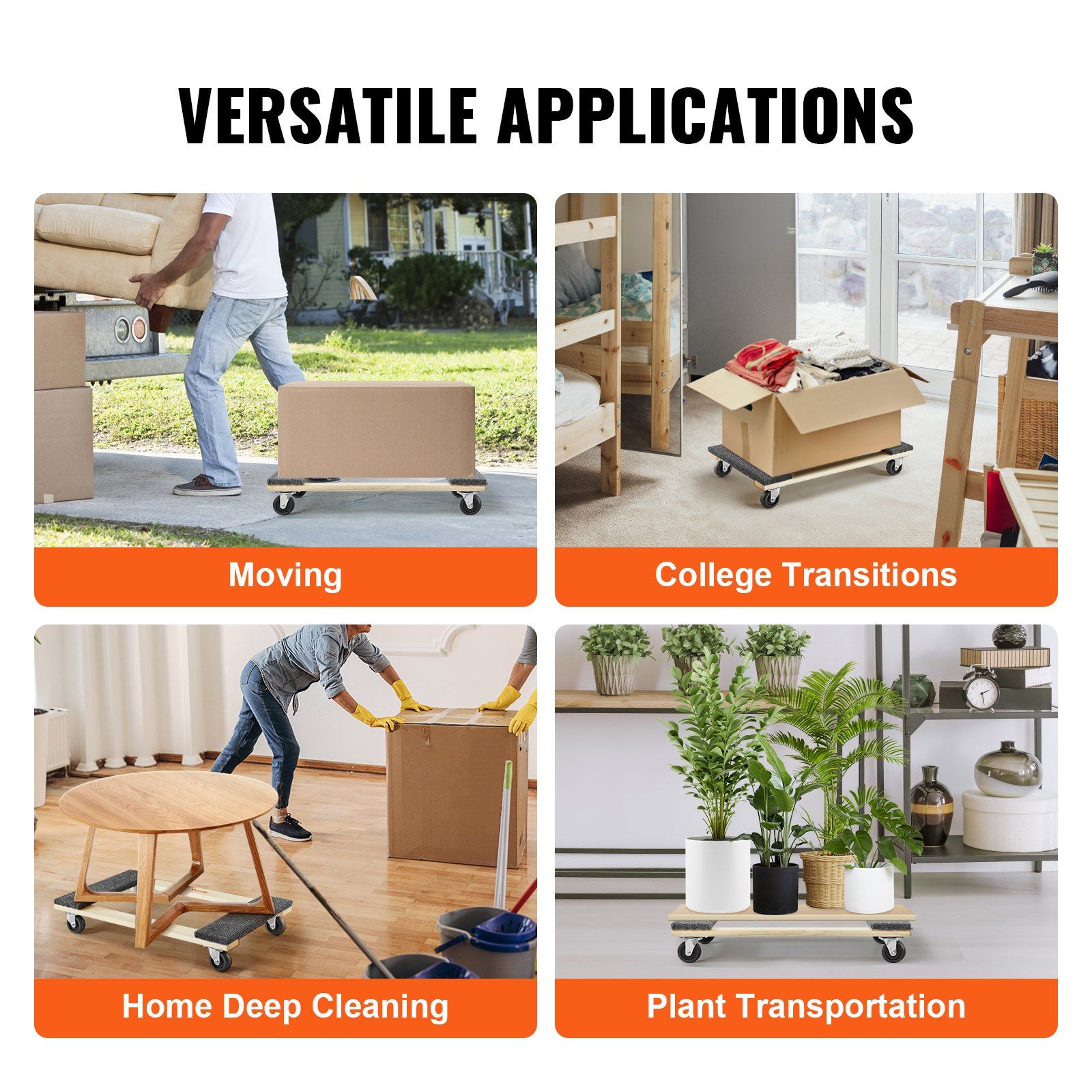 Furniture Dolly, 454kg Load Capacity, 457.2x762mm, 4x76mm PP Swivel Casters, Heavy Duty Hardwood Furniture Moving Dolly, Mover's Dolly, Moving Cart with Wheels for Heavy Furniture Home Cleaning - Image 5