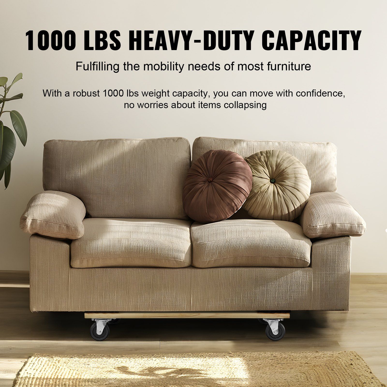 Furniture Dolly, 454kg Load Capacity, 457.2x762mm, 4x76mm PP Swivel Casters, Heavy Duty Hardwood Furniture Moving Dolly, Mover's Dolly, Moving Cart with Wheels for Heavy Furniture Home Cleaning - Image 6