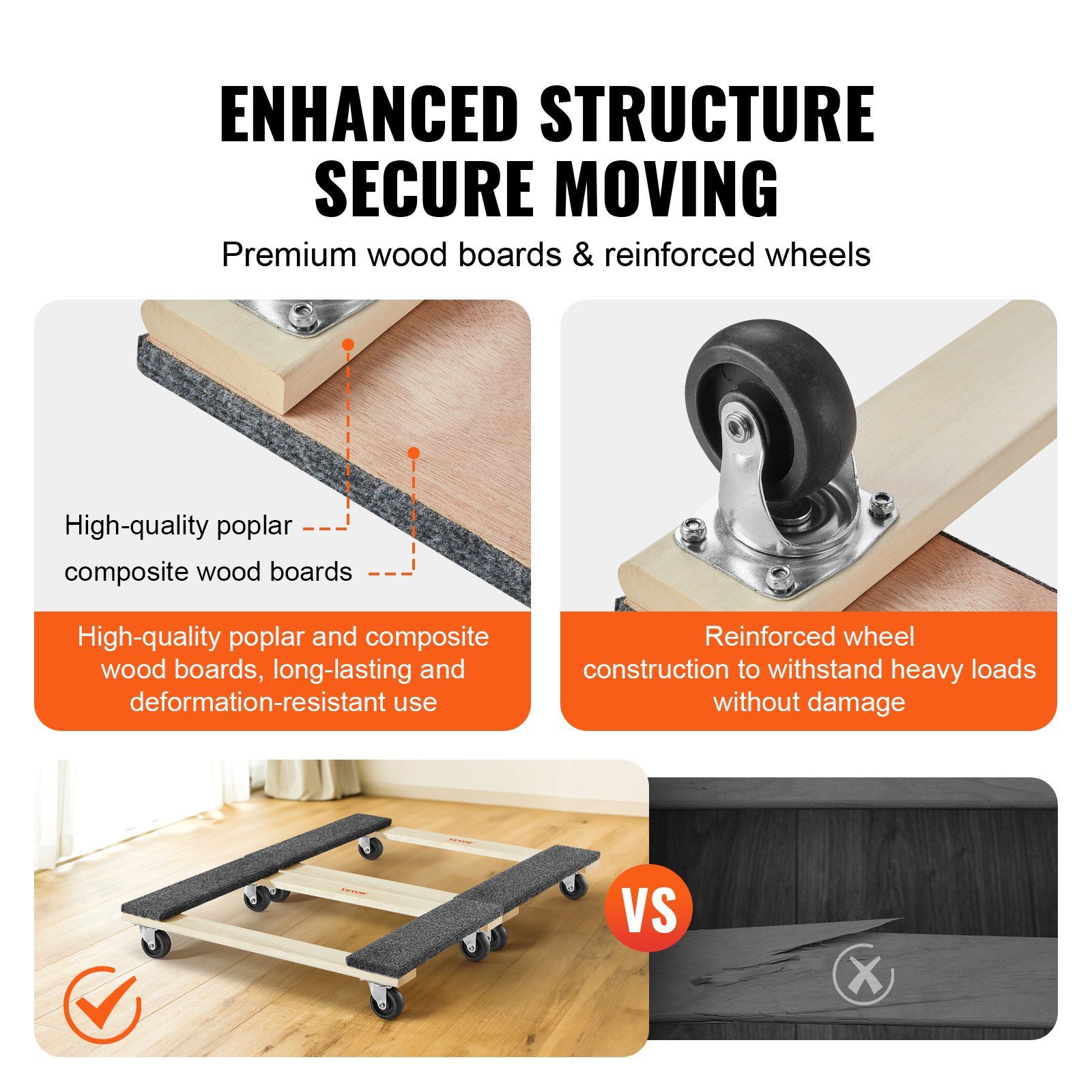 Furniture Dolly, 454kg Each Load Capacity, 2 Packs, 457.2x762mm, 8x76mm PP Swivel Casters, Heavy Duty Hardwood Furniture Moving Dolly, Mover's Dolly, Moving Cart with Wheels for Heavy Furniture - Image 4