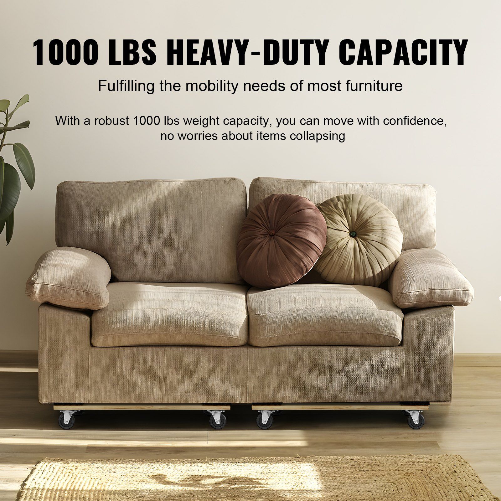 Furniture Dolly, 454kg Each Load Capacity, 2 Packs, 457.2x762mm, 8x76mm PP Swivel Casters, Heavy Duty Hardwood Furniture Moving Dolly, Mover's Dolly, Moving Cart with Wheels for Heavy Furniture - Image 6