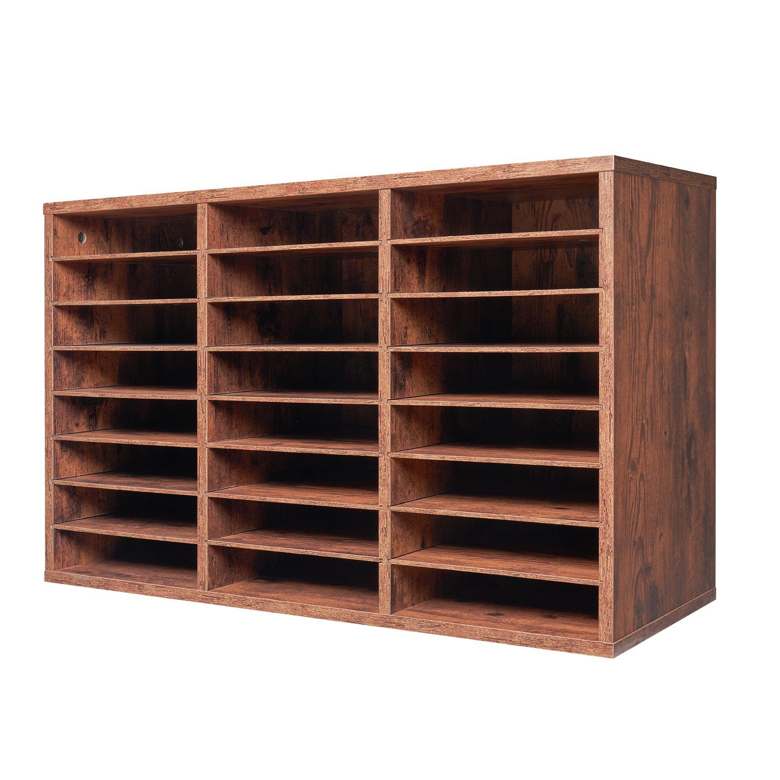 Literature Organizer, 24 Compartments Office Mailbox with Removable Shelves, Wooden Mailbox Sorter Particle Board Office Home Classroom Storage, File Sorter for Documents, Papers, Dark Brown - Image 1