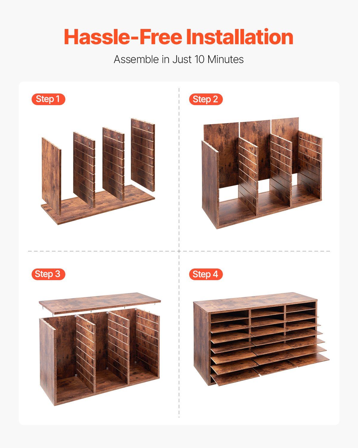 Literature Organizer, 24 Compartments Office Mailbox with Removable Shelves, Wooden Mailbox Sorter Particle Board Office Home Classroom Storage, File Sorter for Documents, Papers, Dark Brown - Image 6
