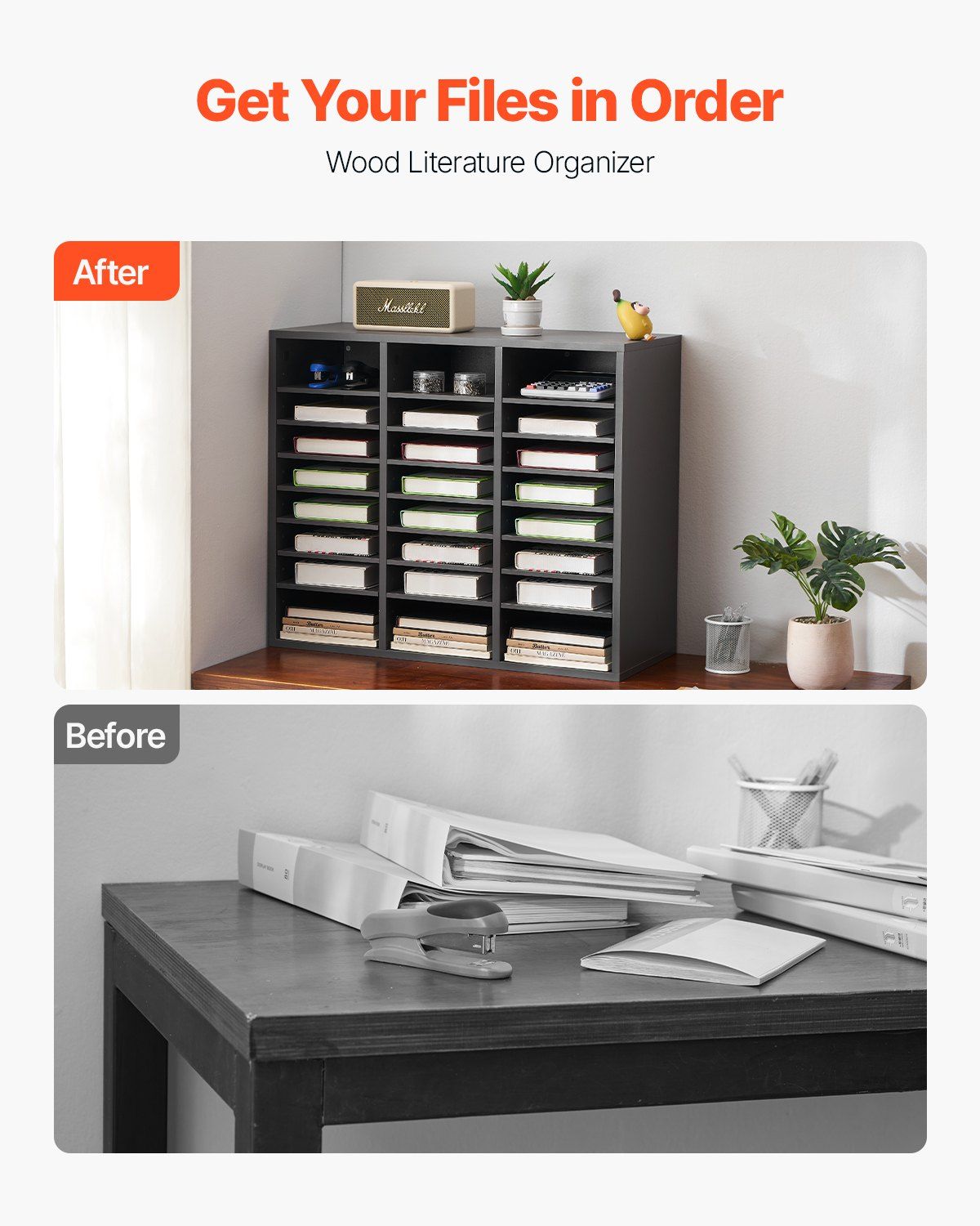 Literature Organizer, 24 Compartments Office Mailbox with Adjustable Shelves, Wooden Mailbox Sorter Medium Density Fiberboard Office Home Classroom Storage for Files, Documents, Papers, Grey - Image 2