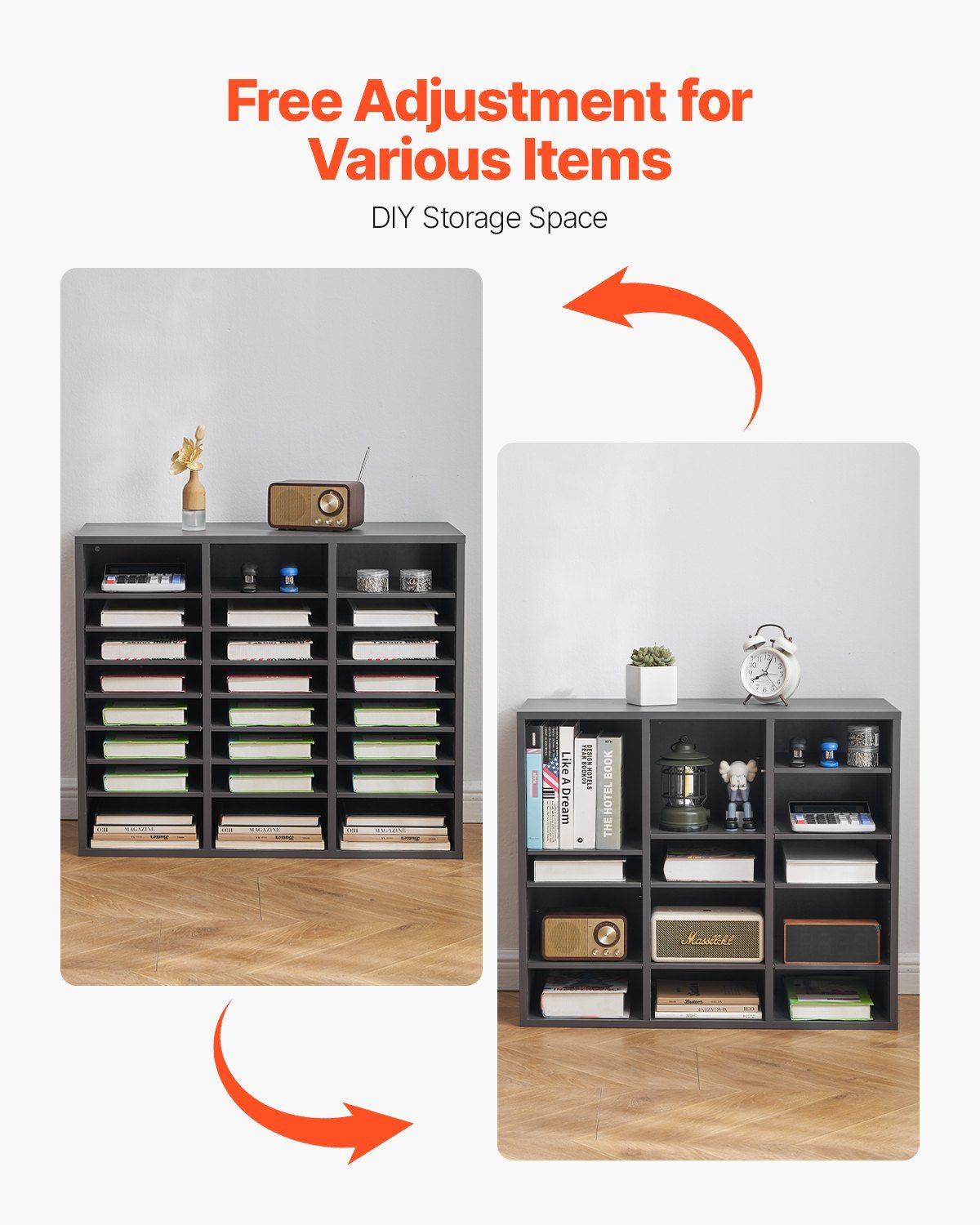 Literature Organizer, 24 Compartments Office Mailbox with Adjustable Shelves, Wooden Mailbox Sorter Medium Density Fiberboard Office Home Classroom Storage for Files, Documents, Papers, Grey - Image 5