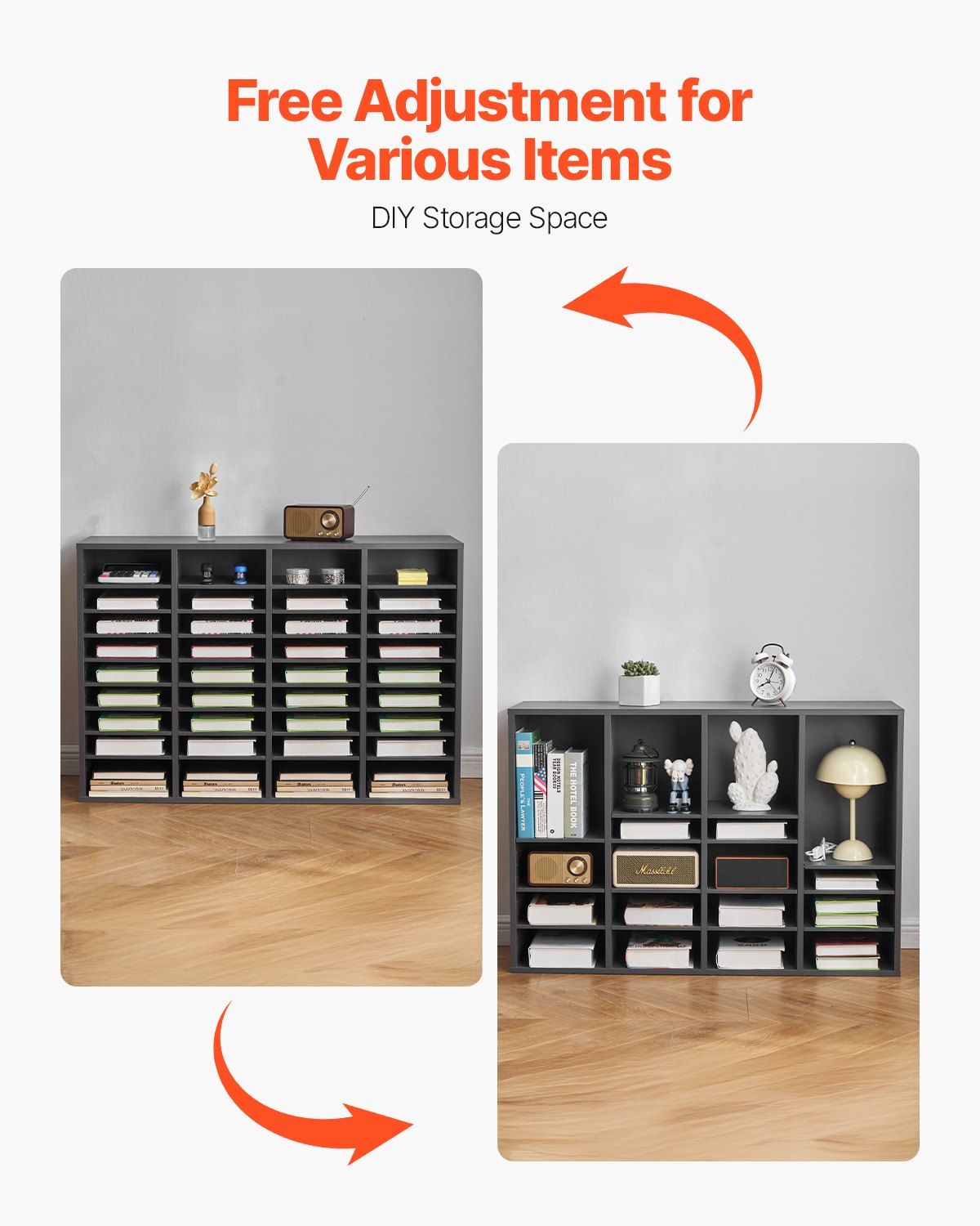 Literature Organizer, 36 Compartments Office Mailbox with Adjustable Shelves, Wooden Mailbox Sorter Medium Density Fiberboard Office Home Classroom Storage for Files, Documents, Papers, Grey - Image 5