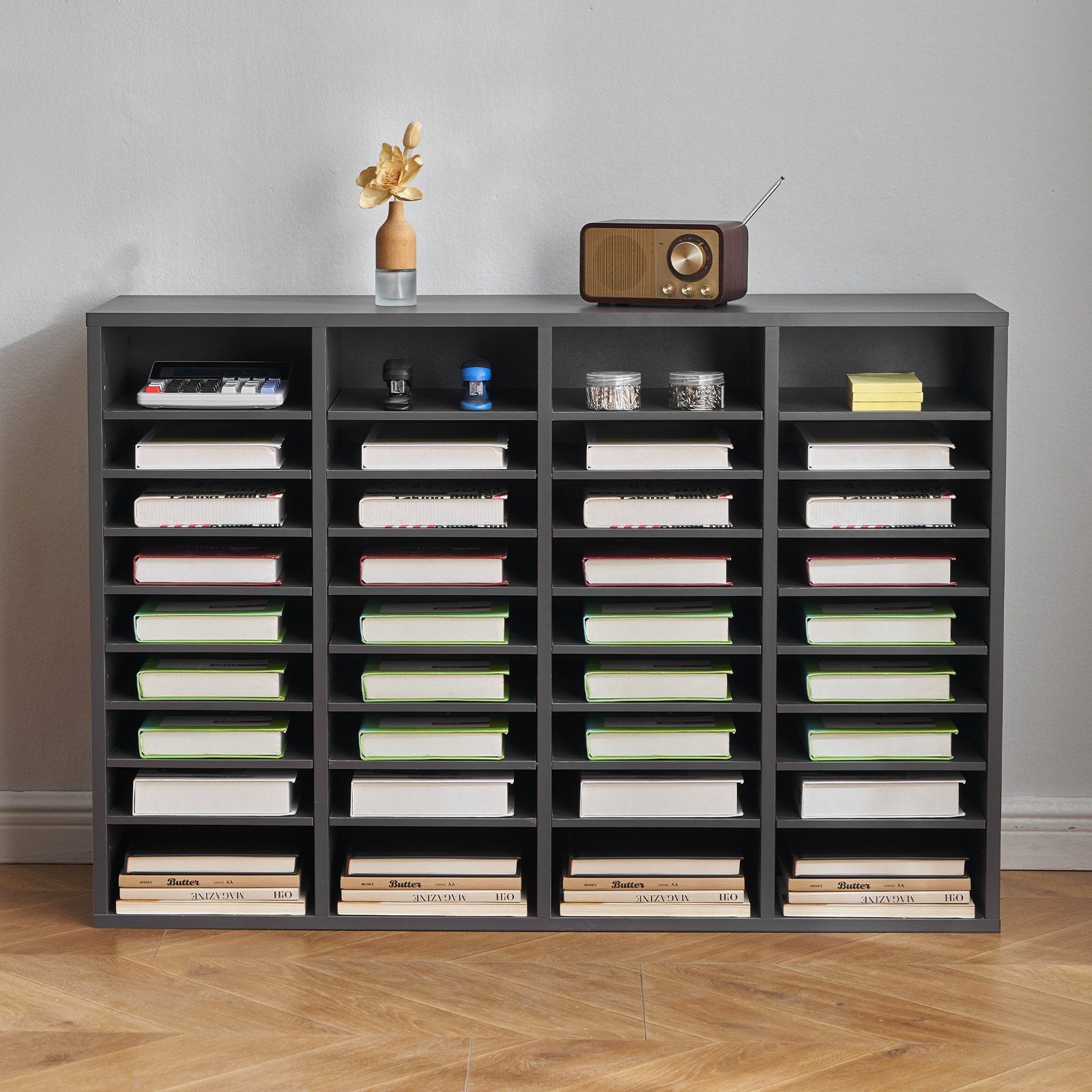 Literature Organizer, 36 Compartments Office Mailbox with Adjustable Shelves, Wooden Mailbox Sorter Medium Density Fiberboard Office Home Classroom Storage for Files, Documents, Papers, Grey - Image 8