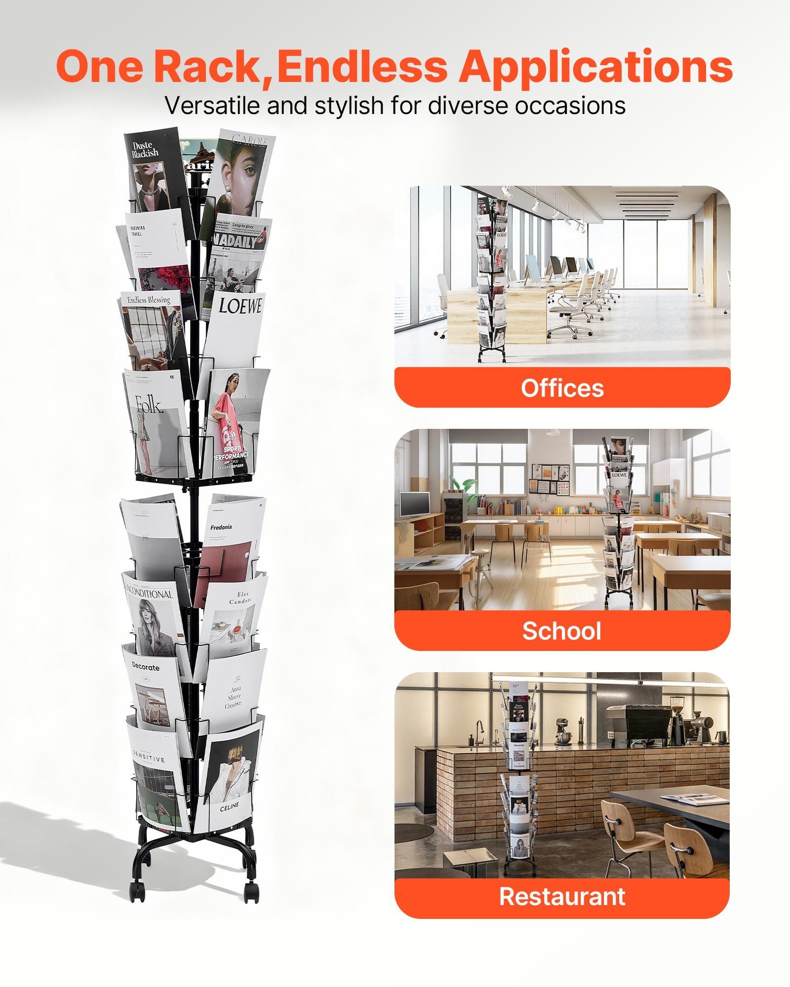 Greeting Cards Display Rack, 32 Pockets Rotating Postcard Brochure Display Stand, 360° Spinning Card Display Rack with Sign Holder & 4 Wheels (2 Lockable) for Exhibitions Office Trade Show - Image 6