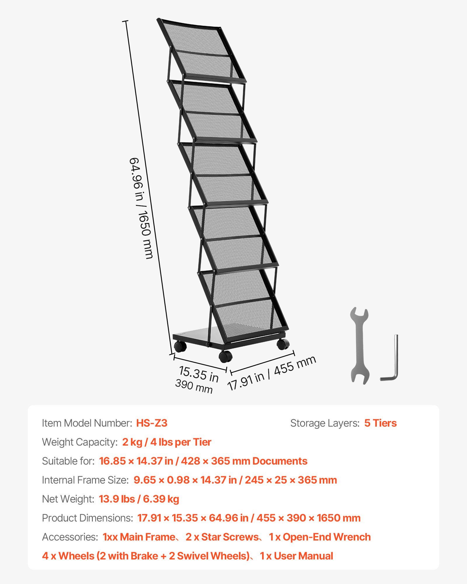 Brochure Display Rack, Foldable 5 Pockets Magazine Literature Display Stand, Movable Floor Standing Magazine Rack with Wheels, Metal Newspaper Catalog Holders for Shop Exhibitions Office Show - Image 7
