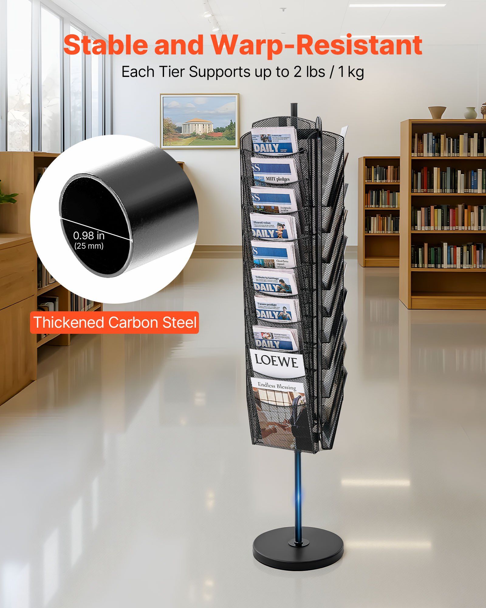 Rotating Brochure Display Rack, 30 Pockets Mesh Magazine Literature Display Stand, Portable Floor Standing Magazine Rack, Metal Newspaper Catalog Holders for Shop Exhibitions Office Trade Show - Image 3