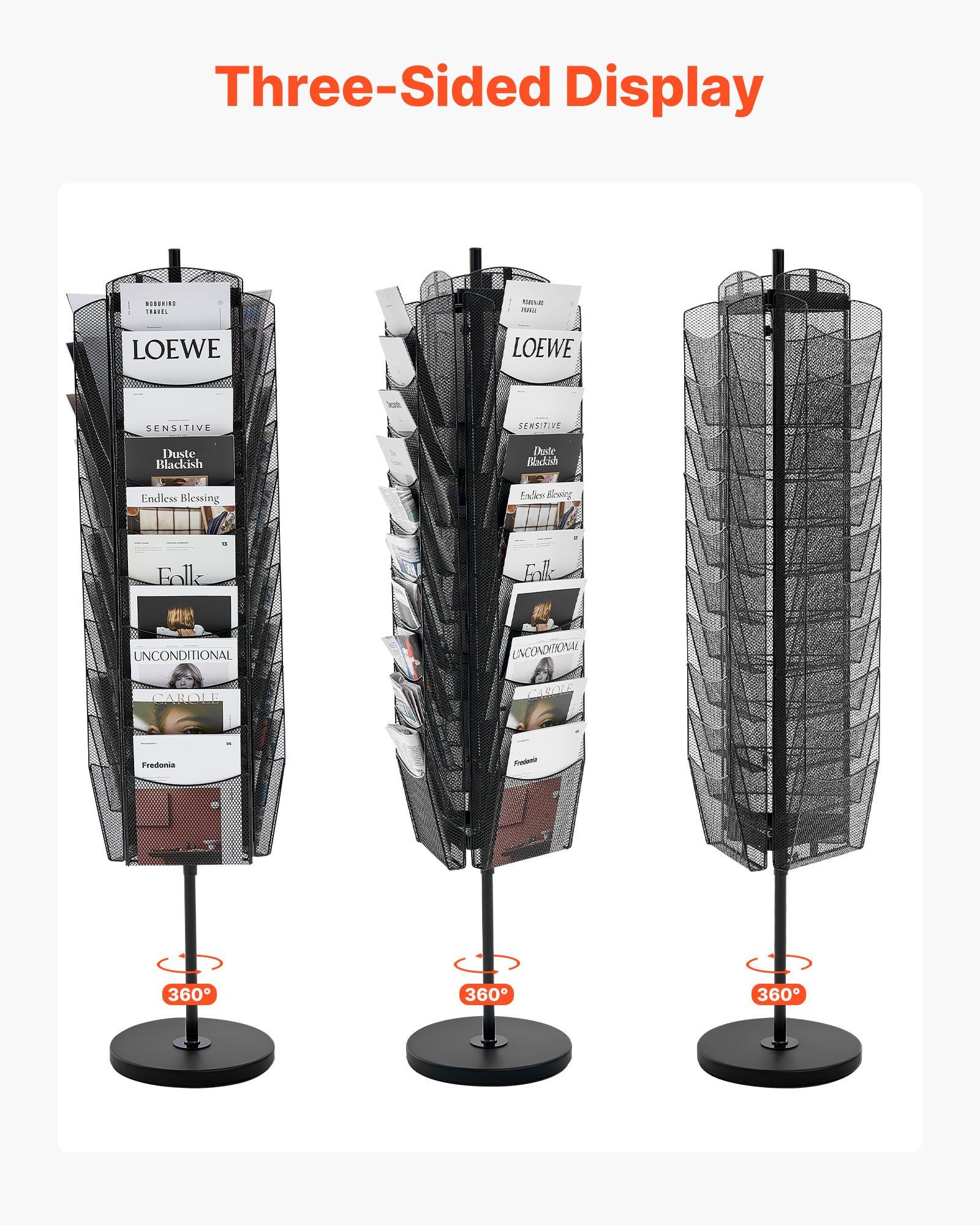 Rotating Brochure Display Rack, 30 Pockets Mesh Magazine Literature Display Stand, Portable Floor Standing Magazine Rack, Metal Newspaper Catalog Holders for Shop Exhibitions Office Trade Show - Image 4