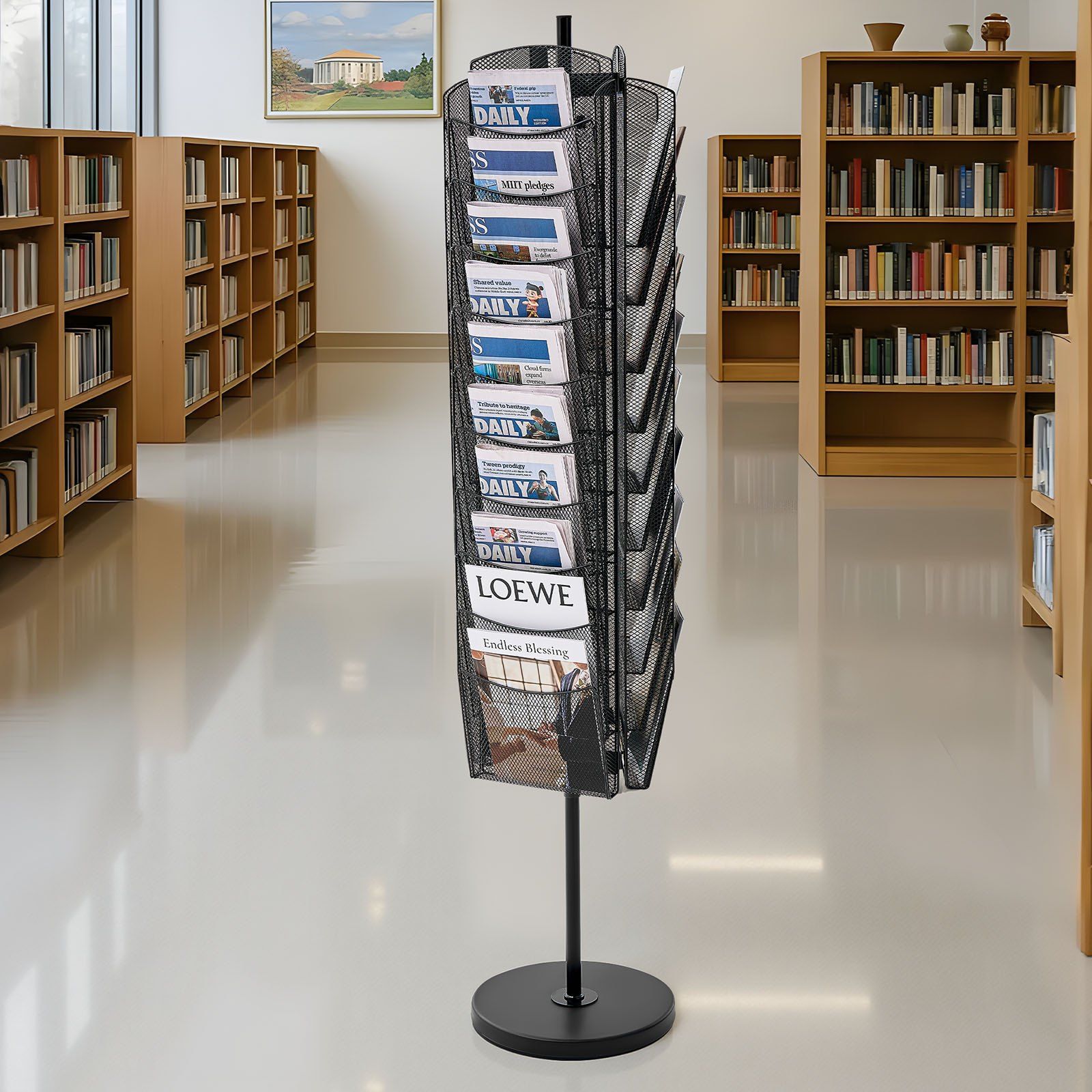 Rotating Brochure Display Rack, 30 Pockets Mesh Magazine Literature Display Stand, Portable Floor Standing Magazine Rack, Metal Newspaper Catalog Holders for Shop Exhibitions Office Trade Show - Image 8