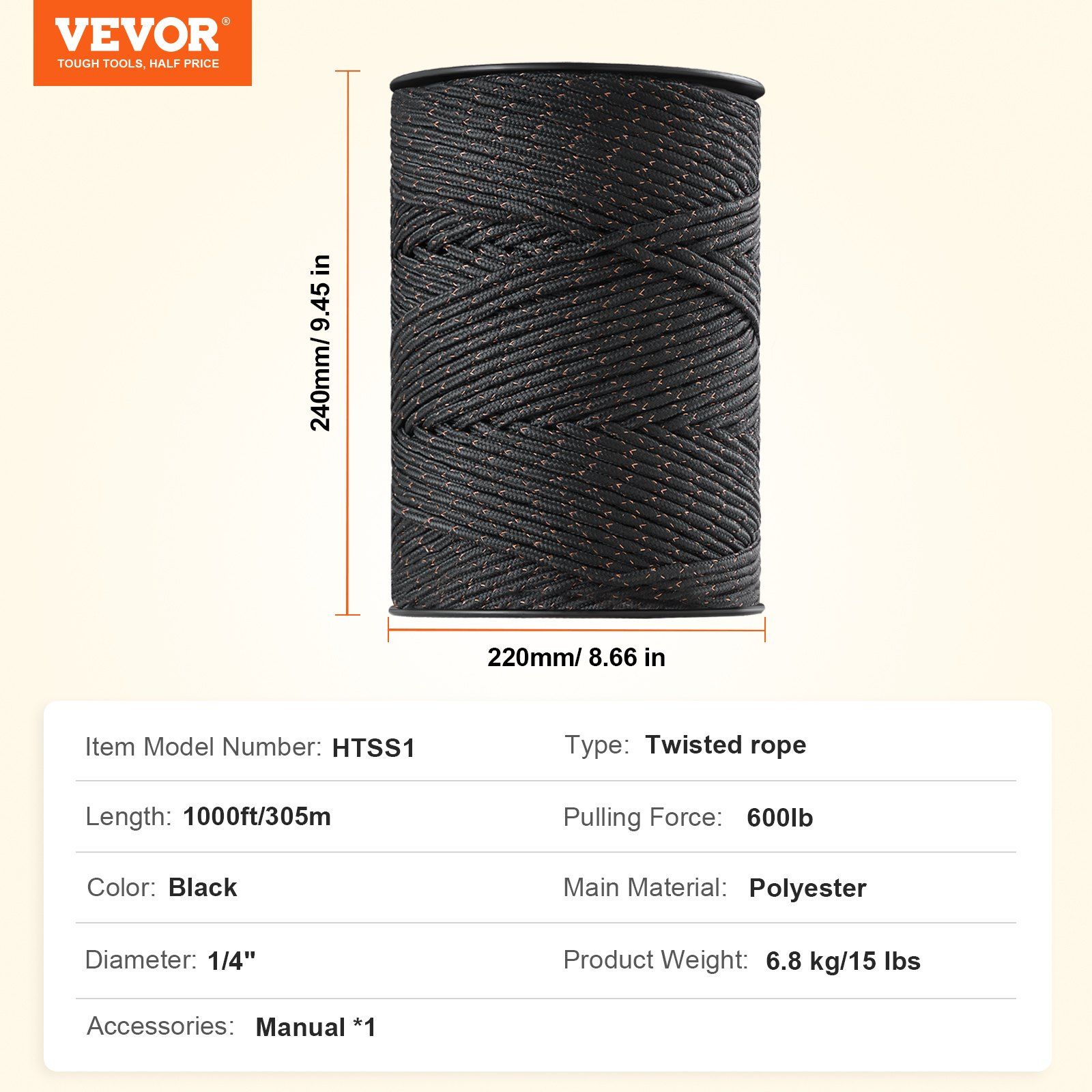 Electric Fence Wire, 1000Ft 305M Portable Polywire, 1/4