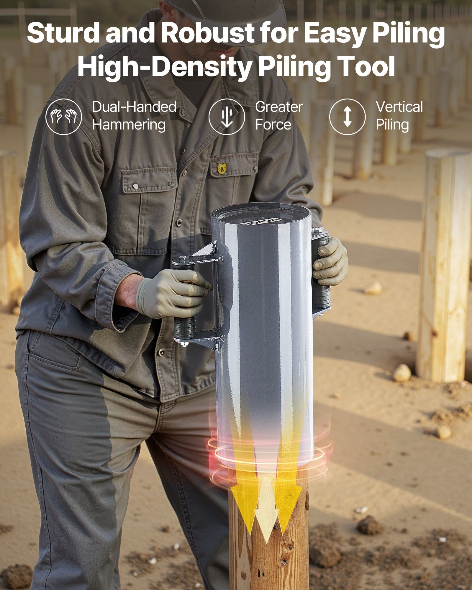 Fence Post Driver, Heavy Duty T Post Driver with Handles, Metal Manual Pounder Rammer for U-Channel,Wooden Fence, Fits T-Posts with Inner Diameter up to 6.1in,Ideal for Farm, Garden, Yard - Image 3