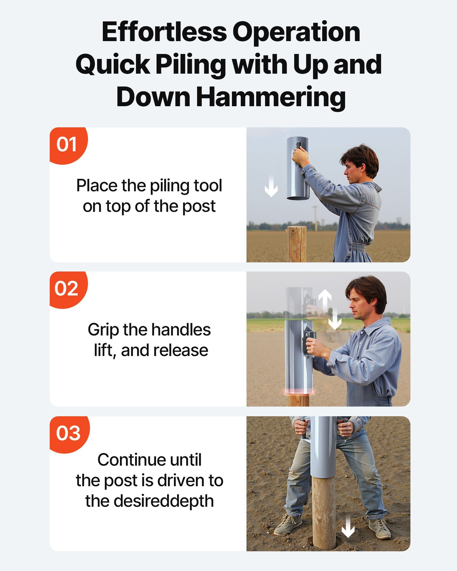 Fence Post Driver, Heavy Duty T Post Driver with Handles, Metal Manual Pounder Rammer for U-Channel,Wooden Fence, Fits T-Posts with Inner Diameter up to 6.1in,Ideal for Farm, Garden, Yard - Image 4