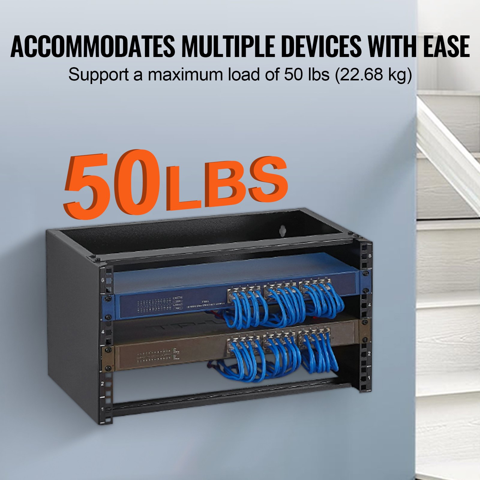 6U Wall Mount Network Rack, 14 in/355.6 mm Depth, 50 lbs/22.68 kg Max Weight Capacity Wall Mount Server Rack with Cage Nuts, 19