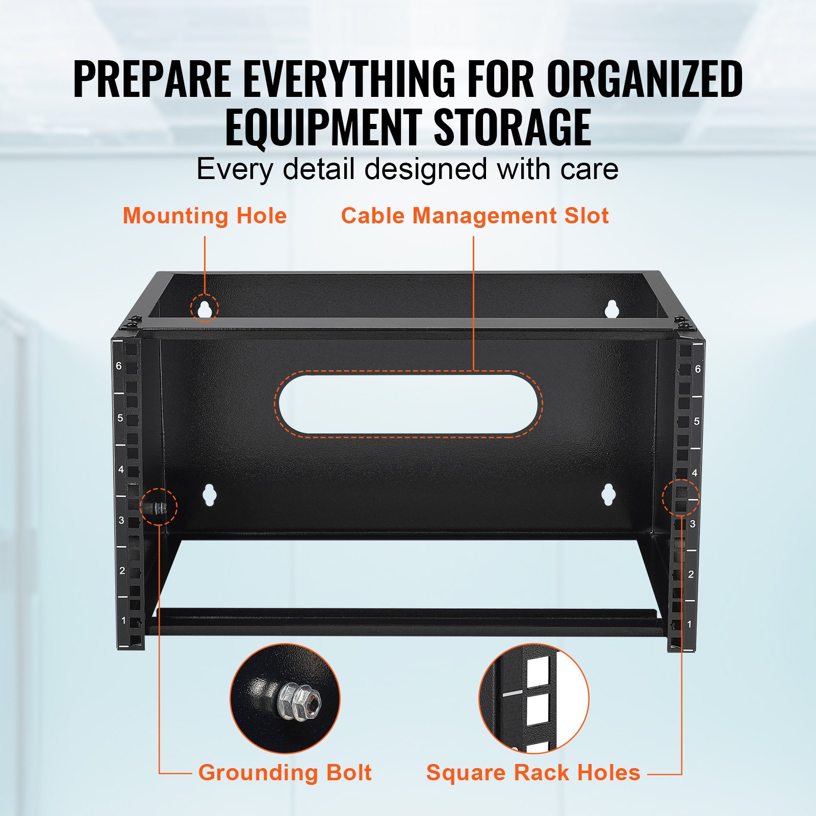 6U Wall Mount Network Rack, 14 in/355.6 mm Depth, 50 lbs/22.68 kg Max Weight Capacity Wall Mount Server Rack with Cage Nuts, 19