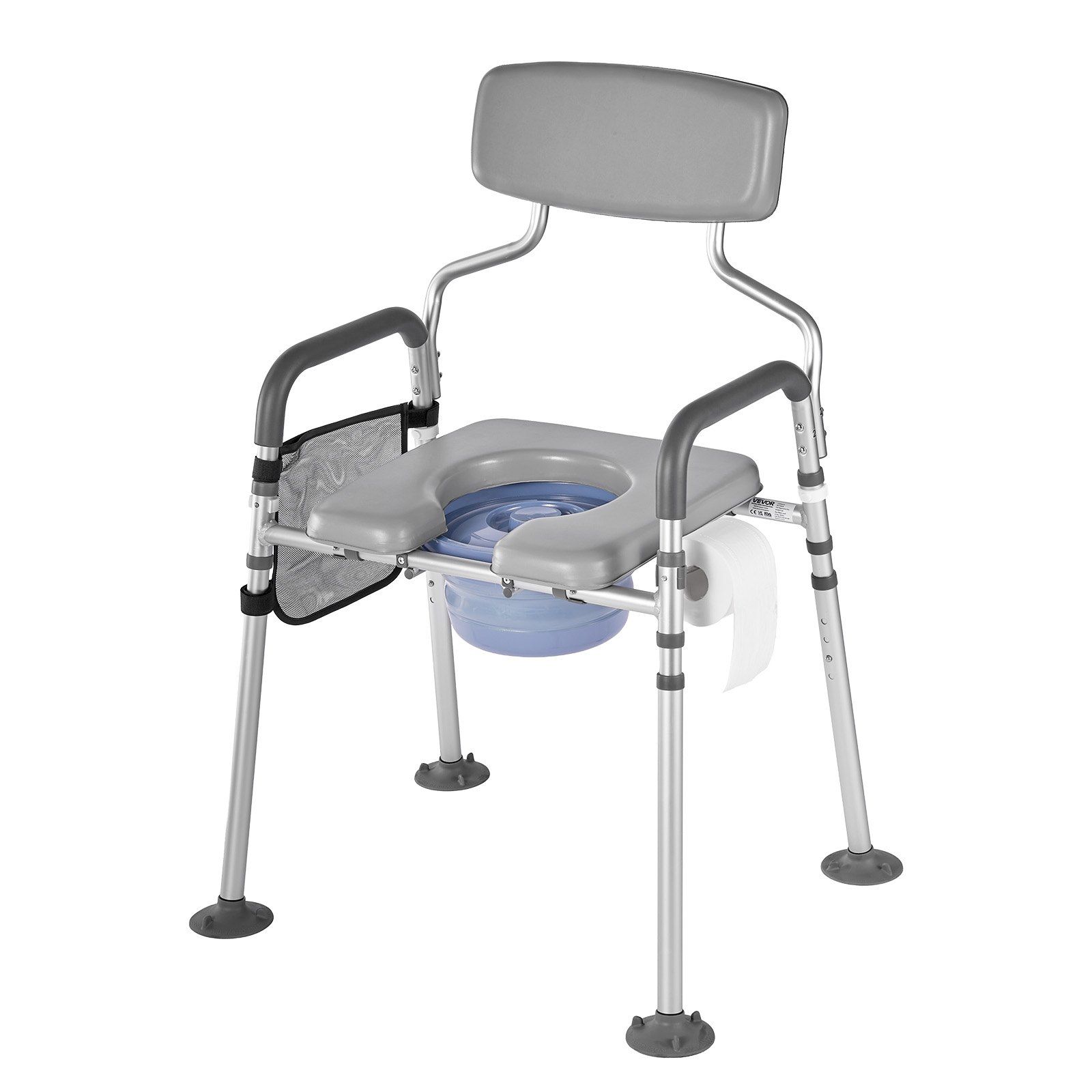 Bedside Commode Chair, 227 kg Capacity, 4-in-1 Portable Toilet and Raised Toilet Seat with Padded Seat & Backrest, Detachable 5L Bucket, Adjustable Height & Width Adult Potty Chair for Seniors - Image 1