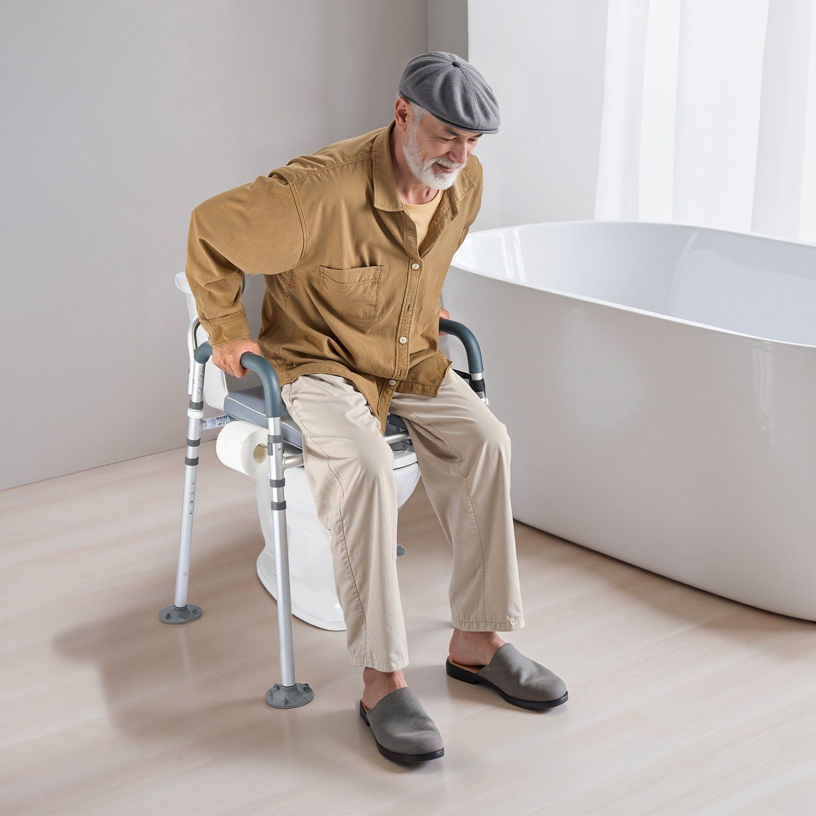 Bedside Commode Chair, 227 kg Capacity, 4-in-1 Portable Toilet and Raised Toilet Seat with Padded Seat & Backrest, Detachable 5L Bucket, Adjustable Height & Width Adult Potty Chair for Seniors - Image 8