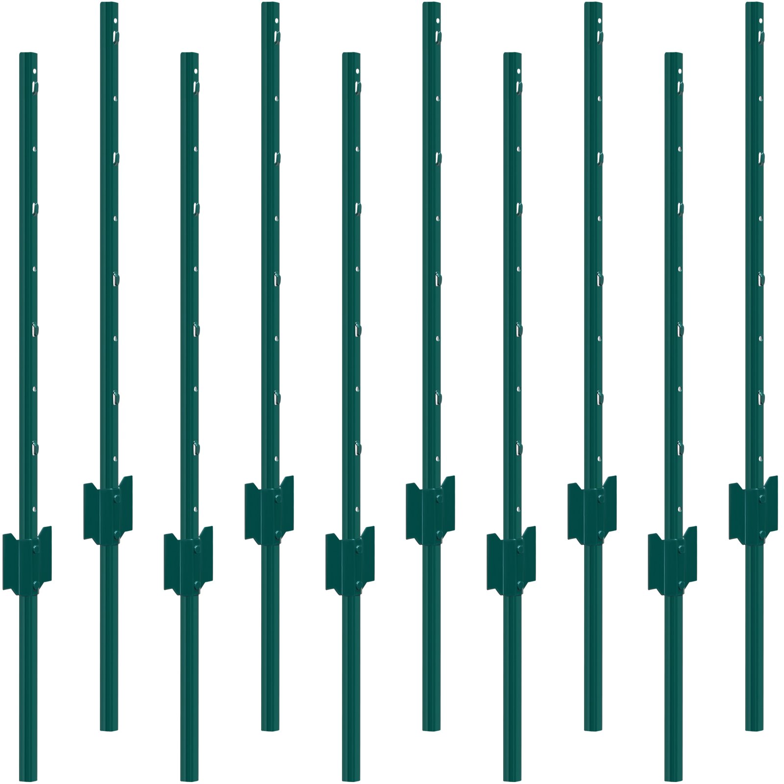 3 Feet Fence Post, 10 Pack U-Channel Heavy Duty Metal Fence Posts, Sturdy Steel Fence Stakes for Garden Yard, Lawn, Farms and Outdoor Wire Fencing, Green - Image 1