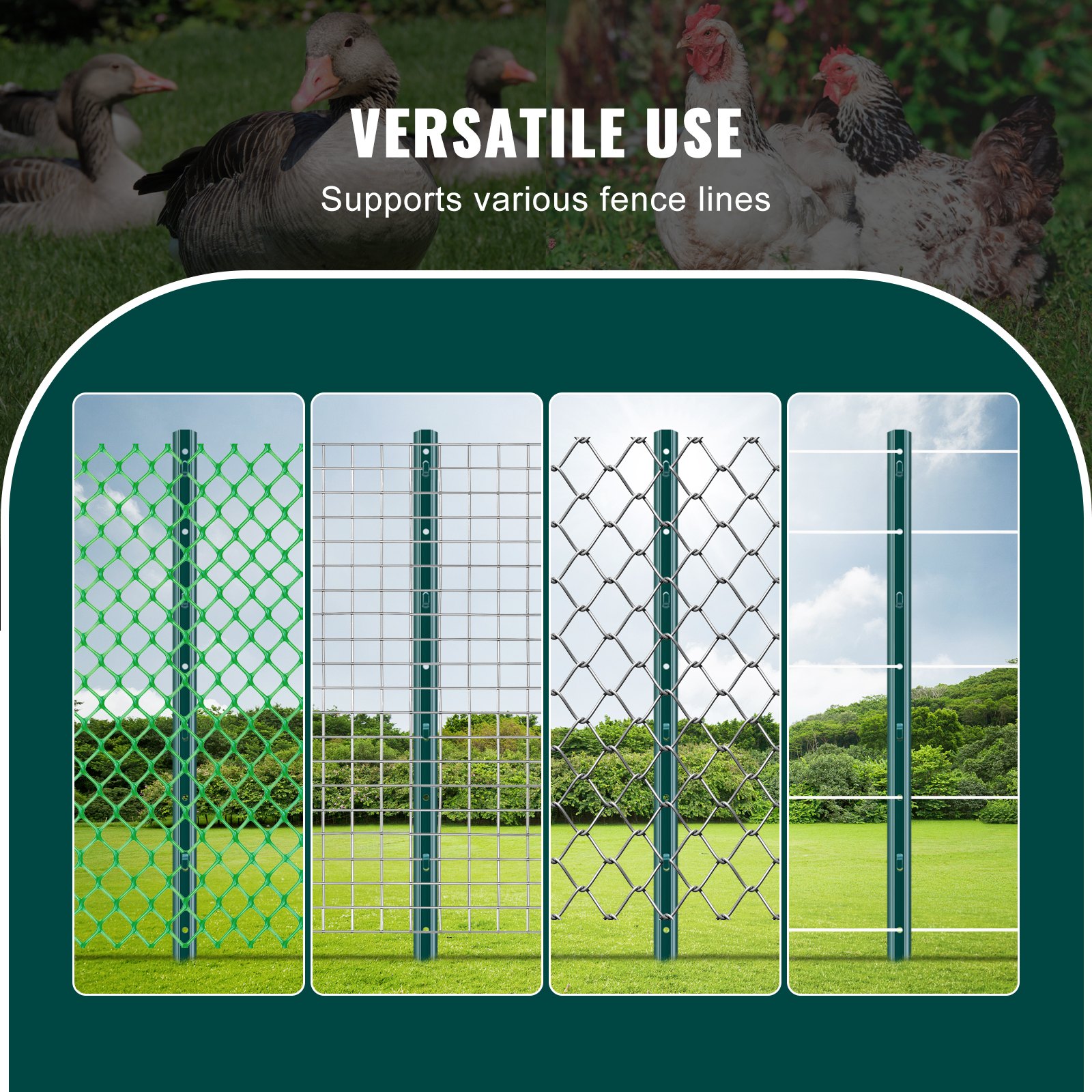 3 Feet Fence Post, 10 Pack U-Channel Heavy Duty Metal Fence Posts, Sturdy Steel Fence Stakes for Garden Yard, Lawn, Farms and Outdoor Wire Fencing, Green - Image 6