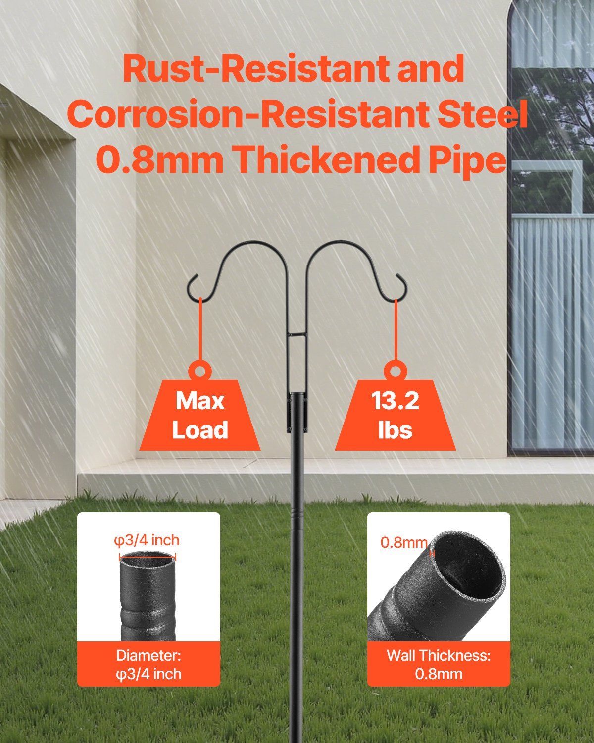 Double Shepherds Hooks for Outdoor, 8 Pack 2730 mm Heavy Duty Bird Feeder Pole, 19 mm Thick Garden Hooks for Hanging Hummingbird Feeder, Plant Baskets, Solar Light Lanterns,Wind Chimes - Image 3